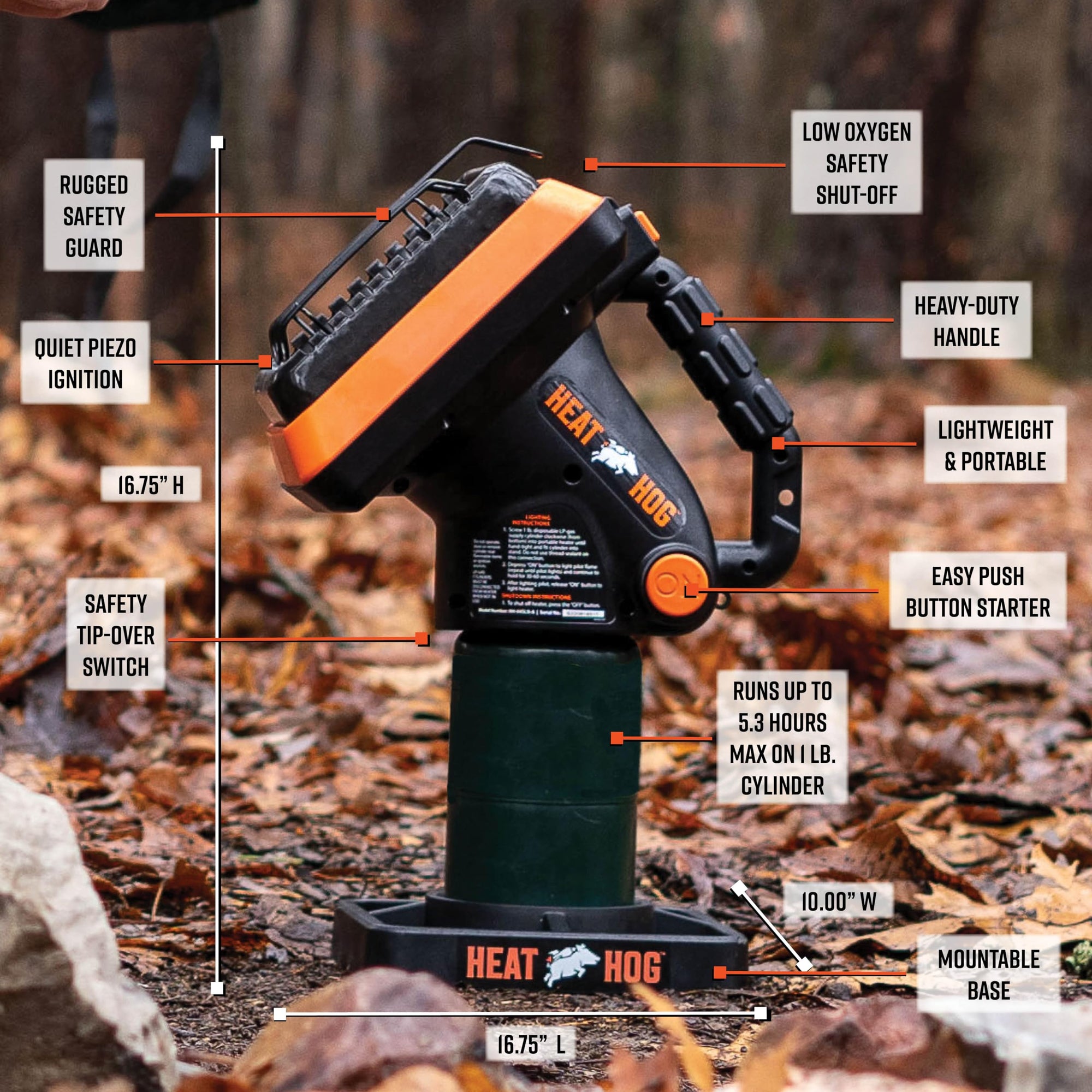 4,000 BTU Heat Hog Portable Propane Radiant Space Heater, Indoor, Outdoor, Garage, Camping, Outdoor Sports, Boating, RVs, Angled Design, Gas Powered
