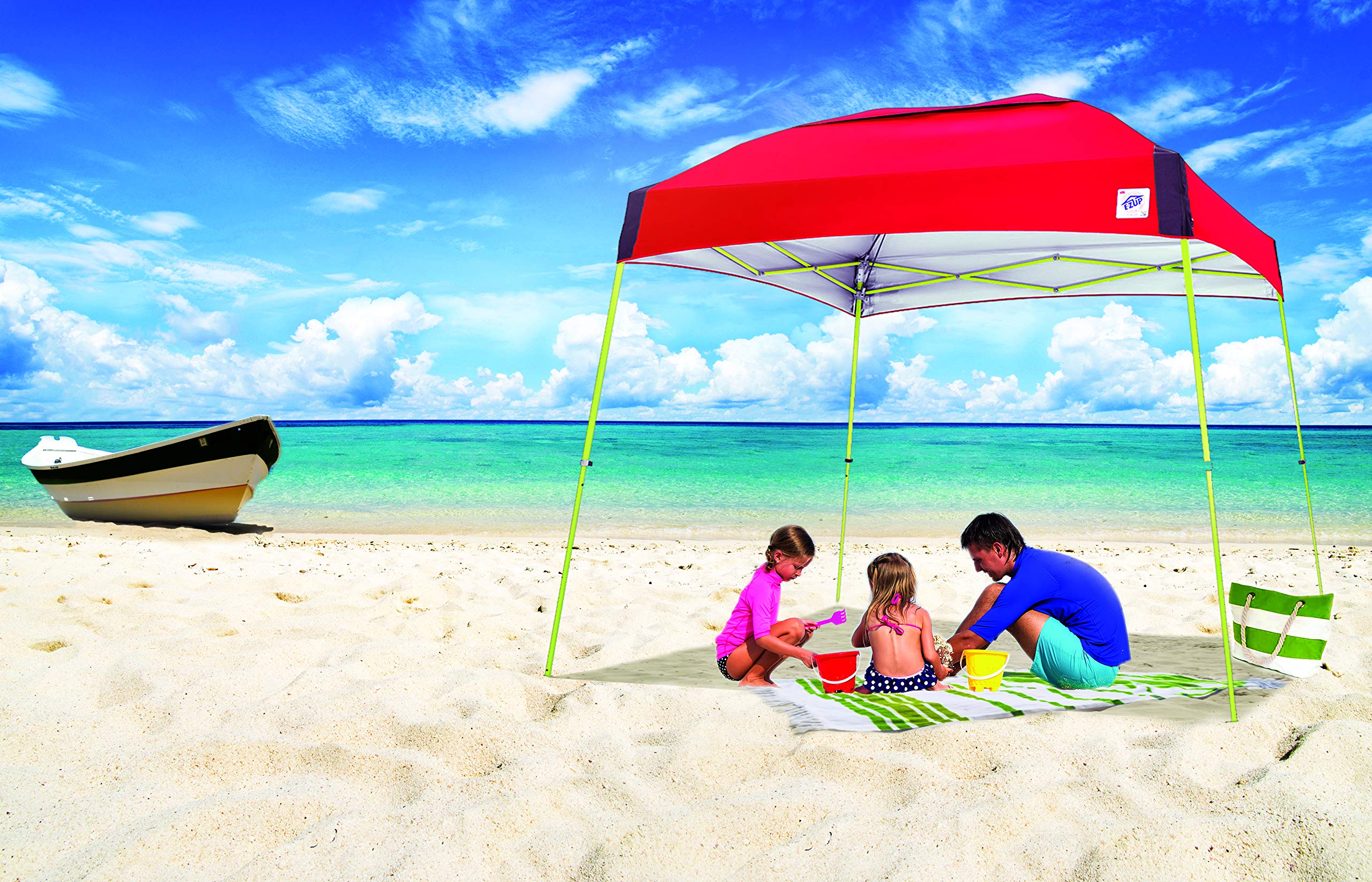 E-Z UP Instant Shelter Dome Canopy, 10' x 10', Vented Top with Wide-Trax Roller Bag & 4 Piece Spike Set, Punch