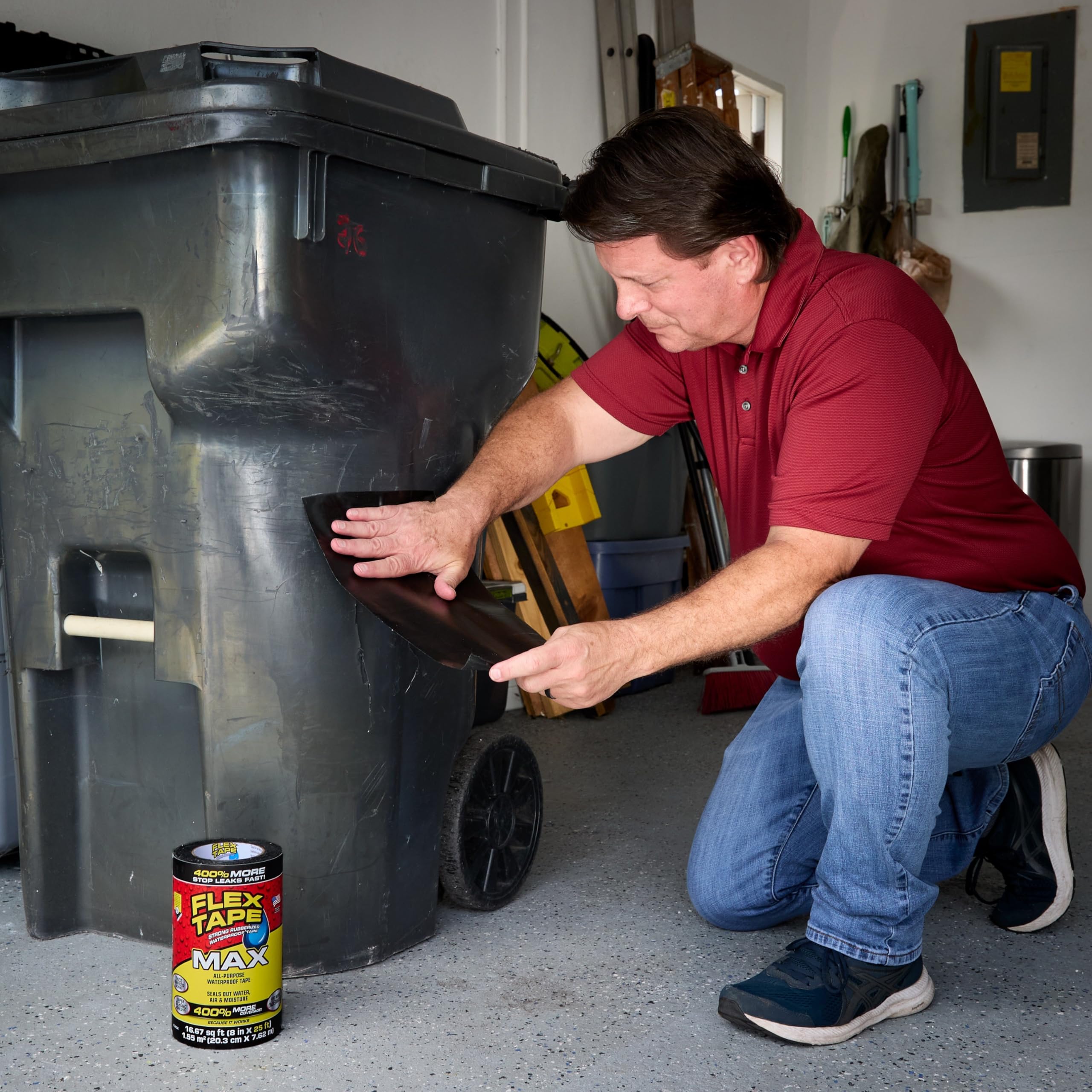 MAX Flex Tape, Original Thick Flexible Rubberized Waterproof Tape - Seal and Patch Leaks, Works Underwater, Indoor Outdoor - Home RV Roof and Pool Repairs, Black, 8 in x 25 ft, Pack of 1