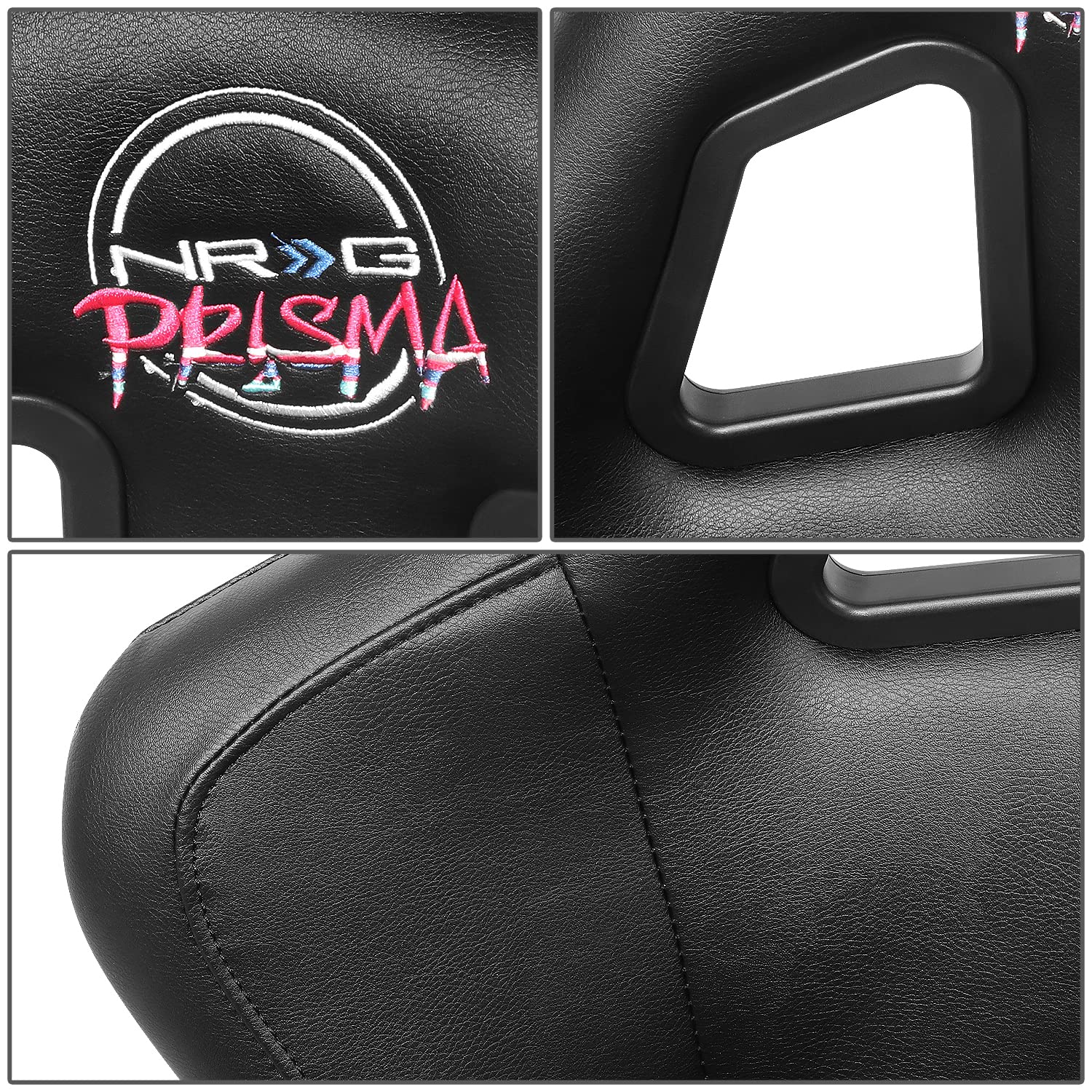 Bucket Racing Seat NRG Innovations FRP-302BK-V Double Layer FRP Black Vinyl Wrapped Mixed-density Foam 5 Point Harness Compatibility