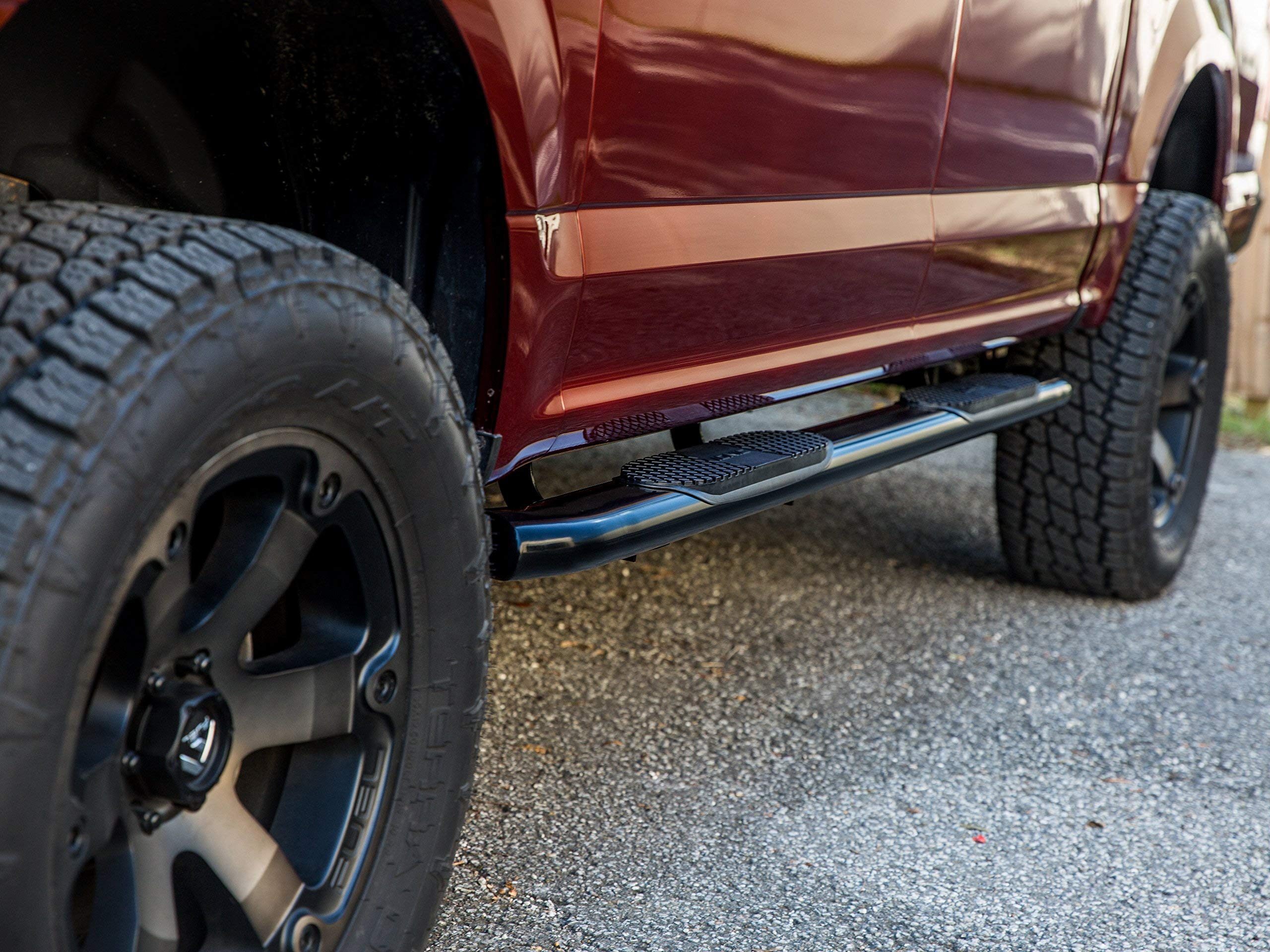 5" Ionic Black Steel Curved Nerf Bars (fits) 2019-Up Dodge Ram 1500 Quad Cab Only Truck Side Steps (423809BP) (6- Lug/New Body Style ONLY)