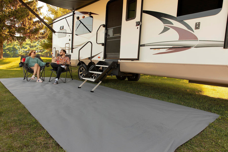 Lippert 8' x 12' All-Weather Burgandy Outdoor Patio Rug for RVs and Campers with Polyvinyl Fabric, Tight Weave, Finished Edges, Reinforced Corners, Resistant to Fading - 2022115666