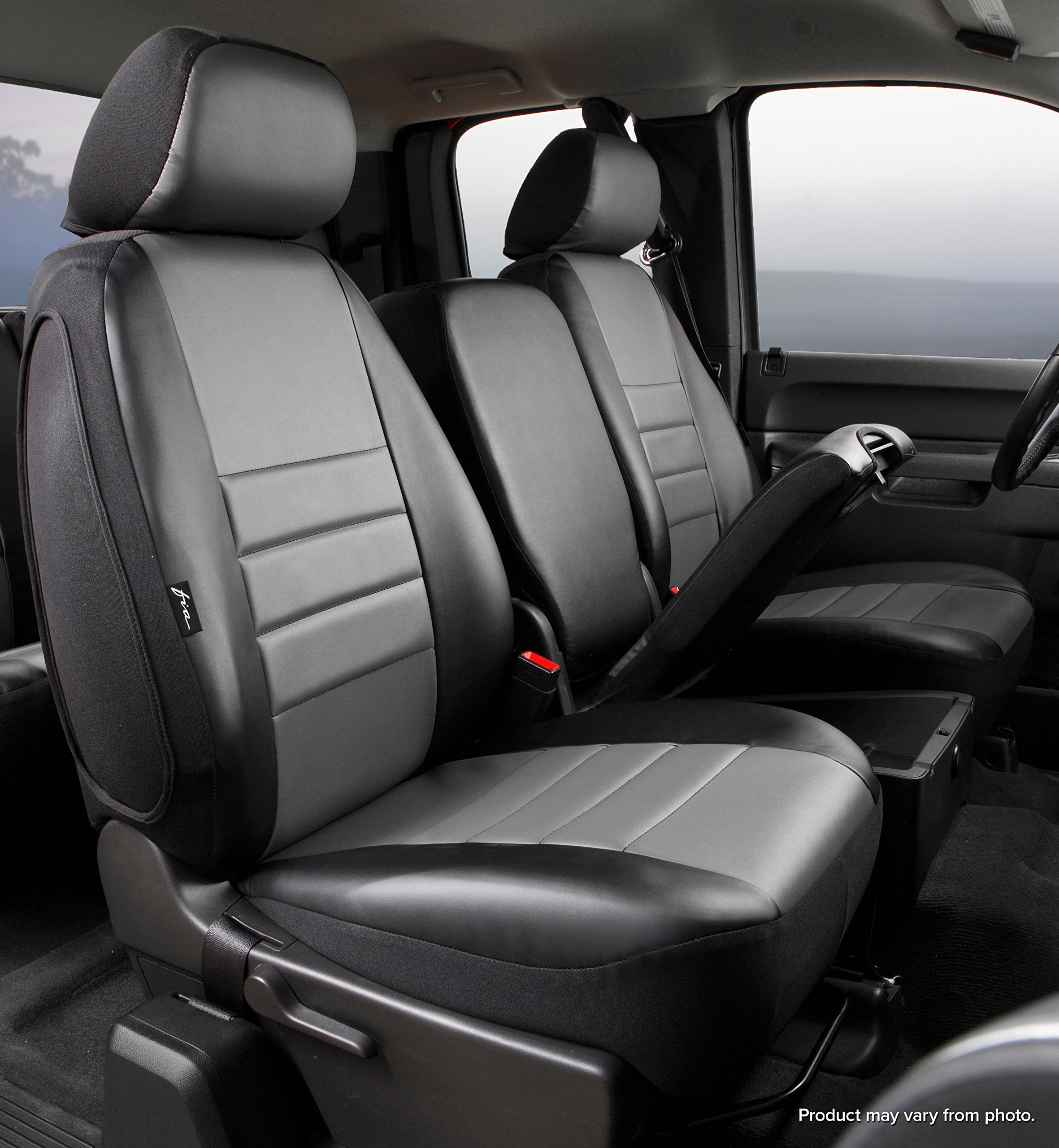 Fia SL68-36 Custom Fit Gray Front Seat Cover Split Seat 40/20/40 - Leatherette (Black w/Gray Center Panel)