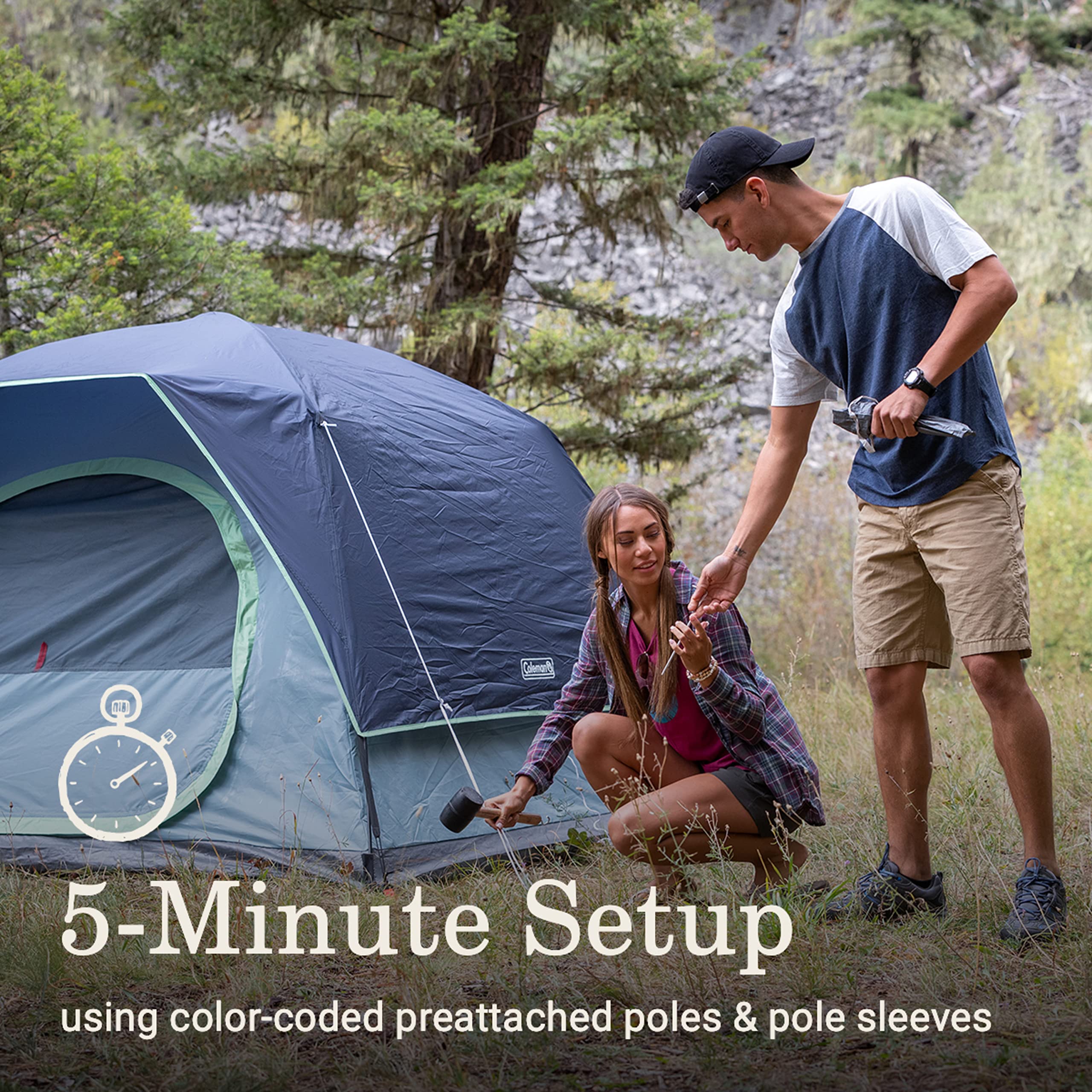 Coleman Camping Tent Skydome with LED Lights, Weatherproof 4/8 Person Family Tent Includes Pre-Attached Poles, Rainfly, Carry Bag, Ventilation and LED Lighting System, Sets Up in 5 Minutes