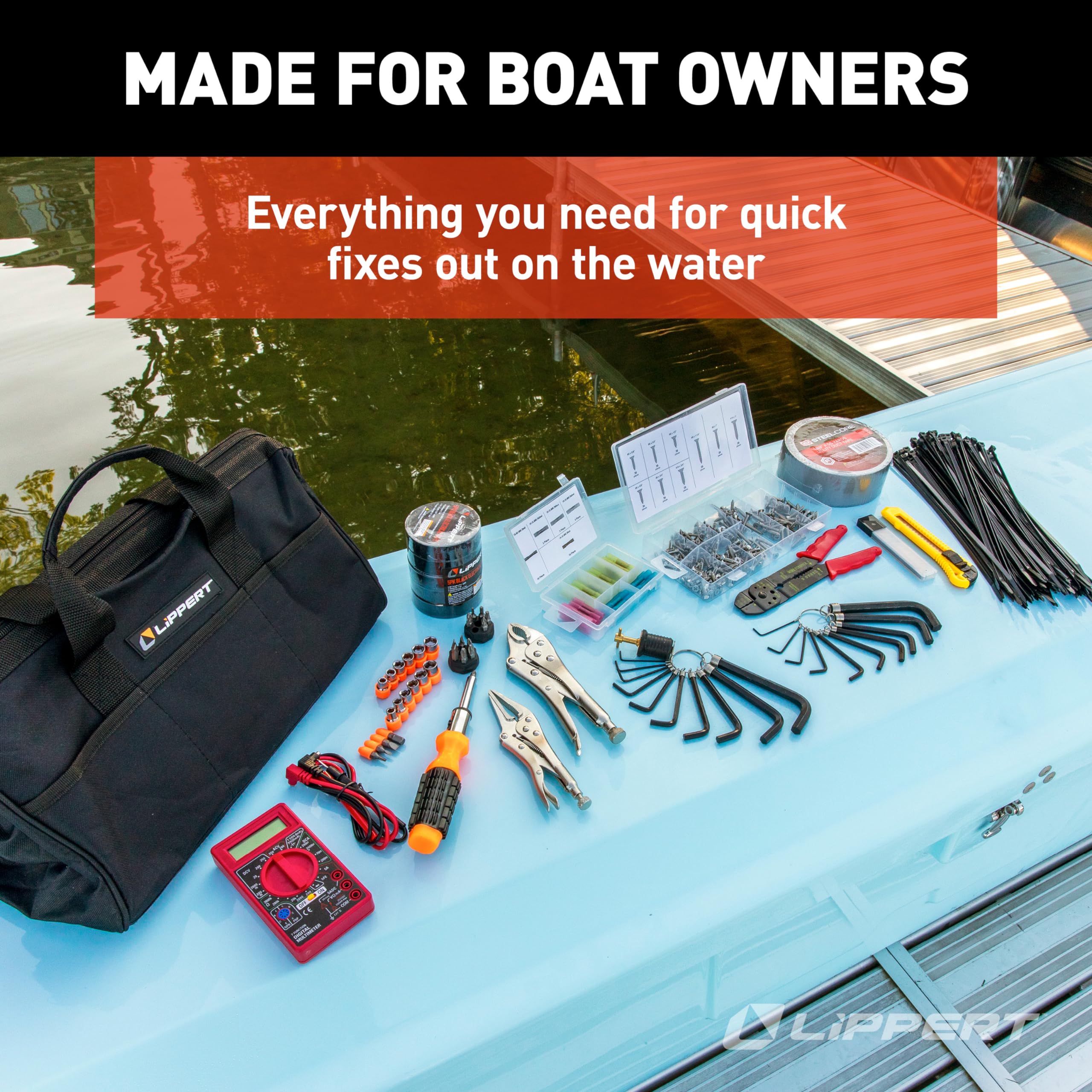 Boat Tool Kit Lippert, 435 Piece Tool Set for Boat Repairs, Included Carrying Case, 15 Different Items, Comprehensive Marine Maintenance Bundle - 2023035865
