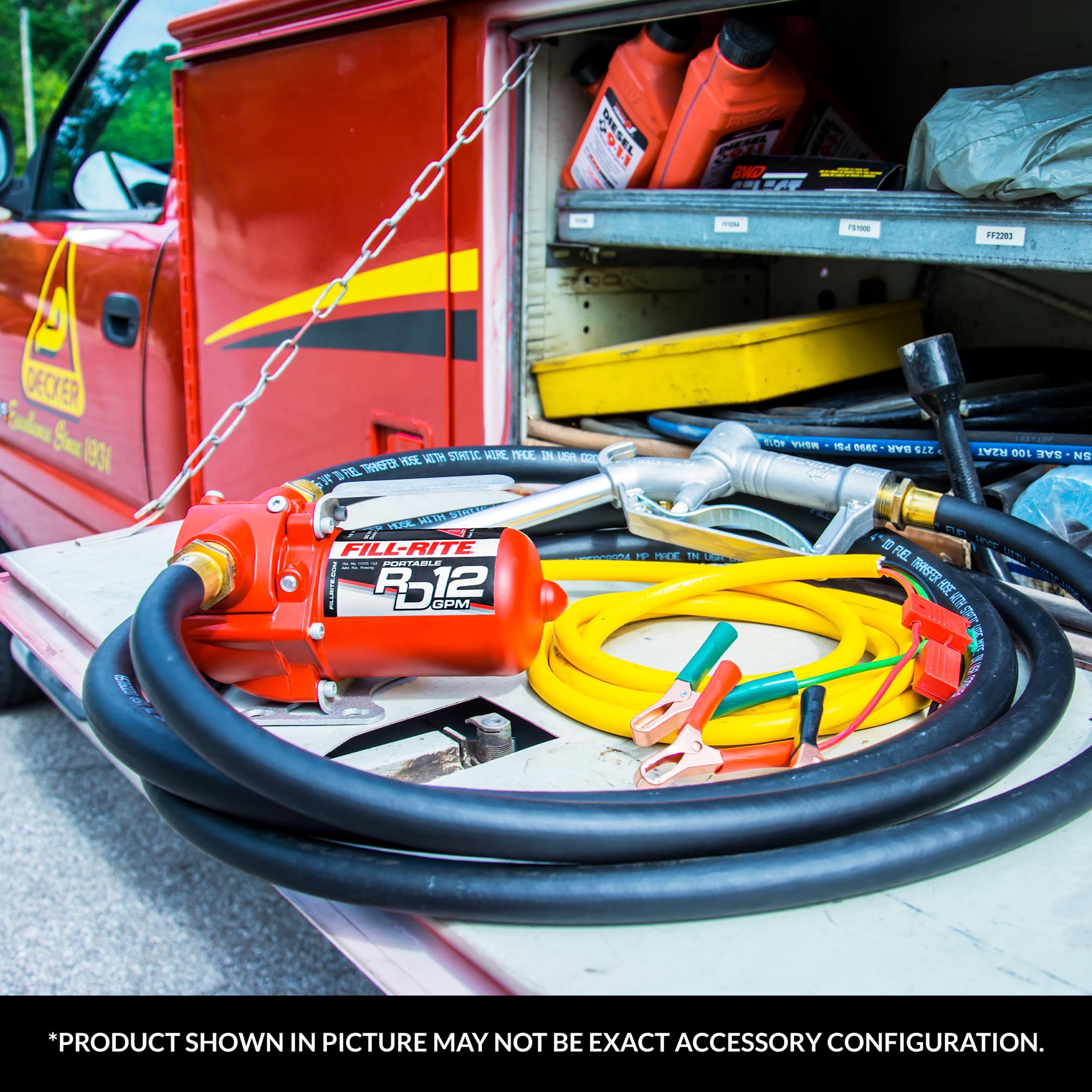 Fill-Rite 12V RD1212NH 12 GPM Portable Fuel Transfer Pump w/Discharge Hose, Manual Nozzle, Power Cable, & Suction Hose