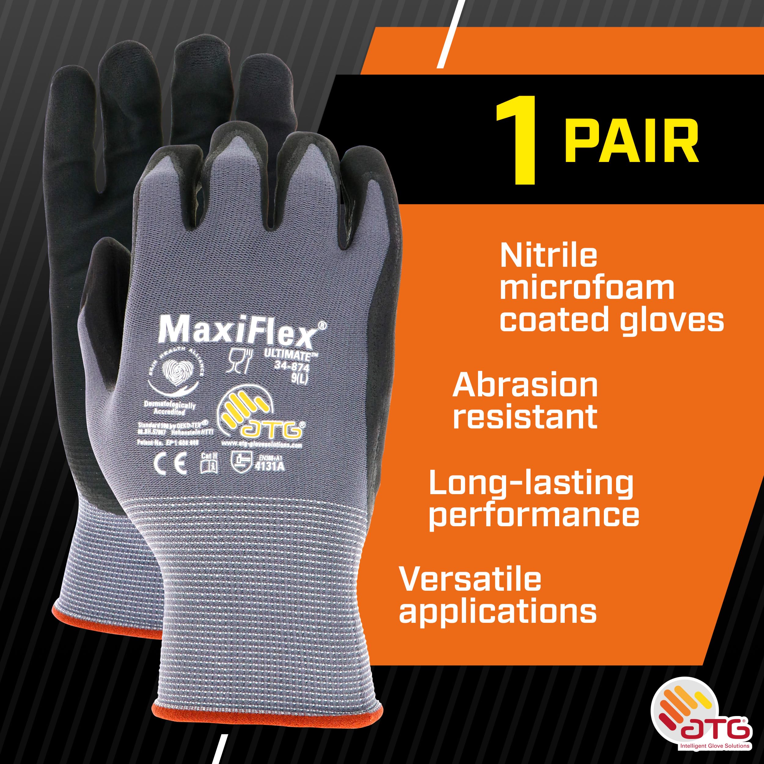 Maxiflex Ultimate ATG 34-874T/XS, 15G Gray Nylon Shell, Black Nitrile Grip, Tagged Gray XS