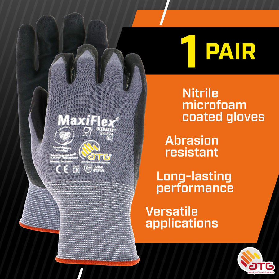 Maxiflex Ultimate ATG 34-874T/S, 15G Gray Nylon Shell, Black Nitrile Grip, Tagged Gray S