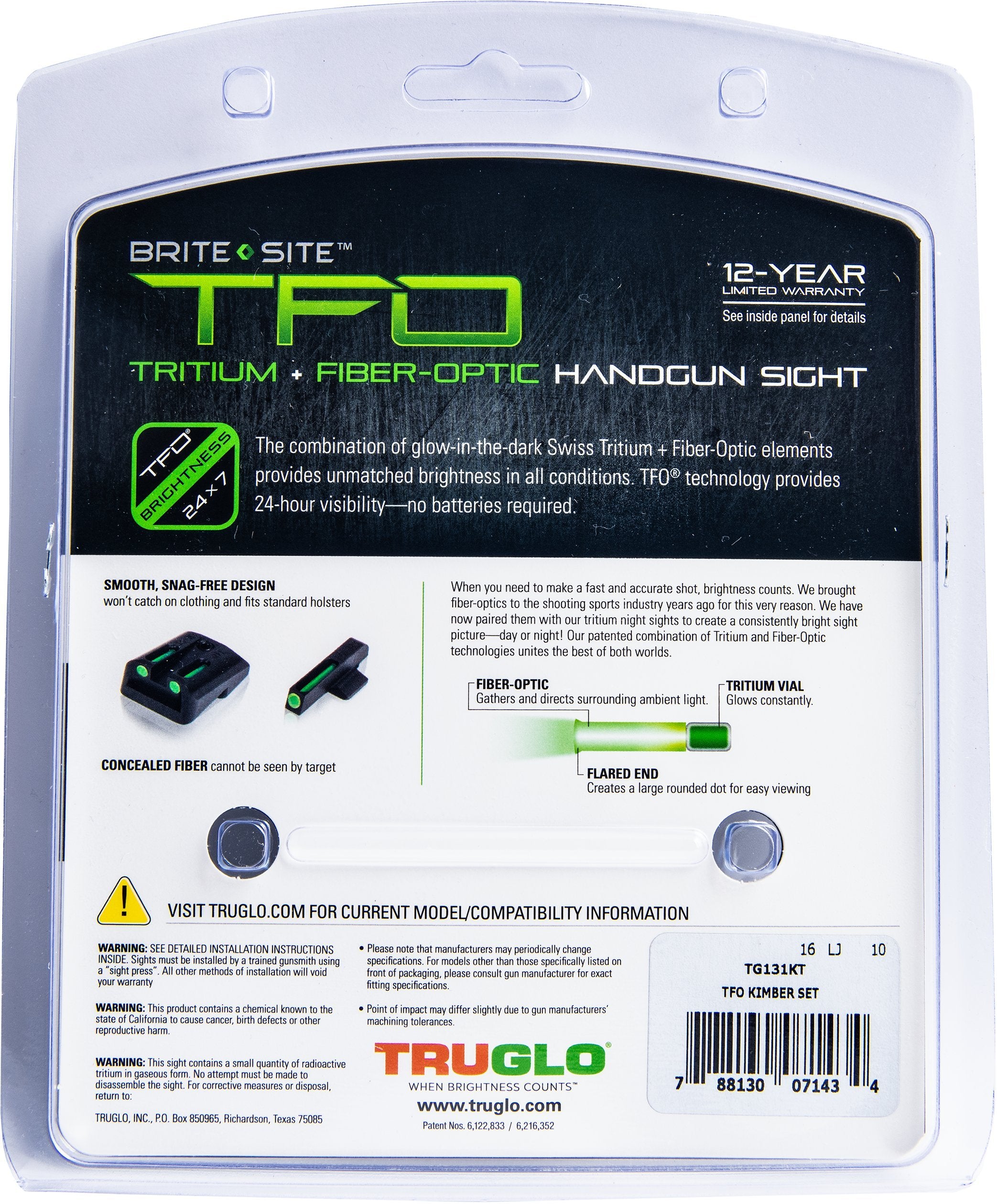 TFO Tritium & Fiber-Optic Sight TRUGLO | Durable Snag-Resistant Green Front & Green Rear Night Sight, Compatible with Kimber 1911 Models with Fixed Rear Sight (Excluding Micro Series)