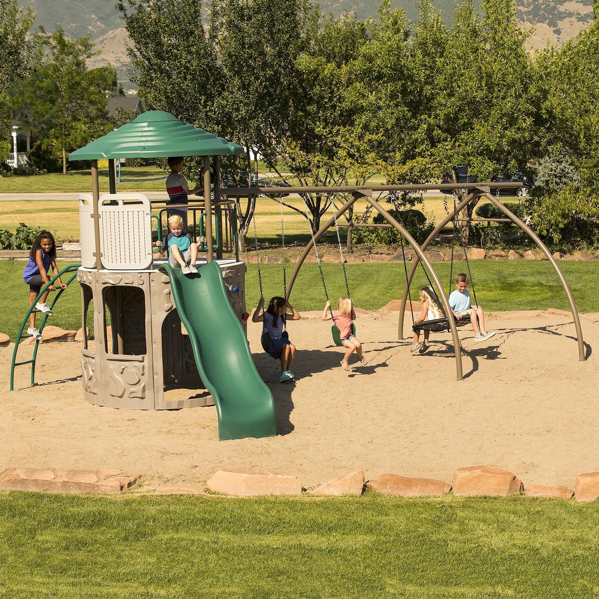 Adventure Tower Lifetime Swing Set Playset with Spider Swing