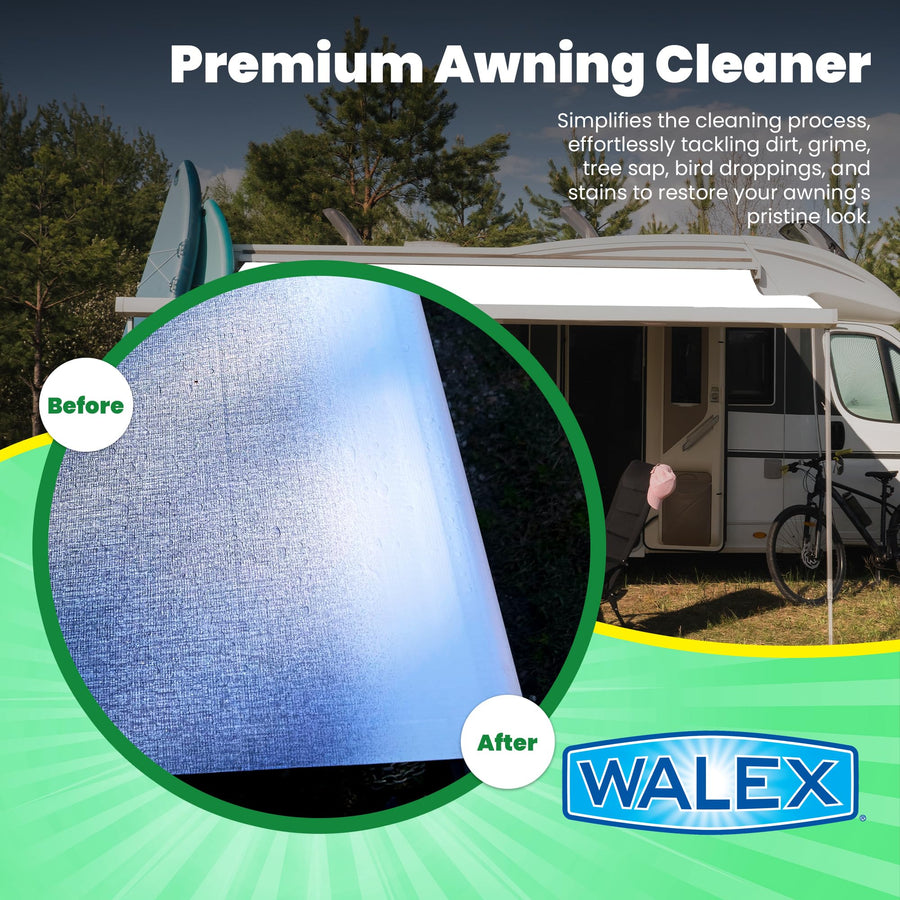 Walex Awning Cleaner RV - Safe for Vinyl & Fabric, Dissolves Tough Stains, Mold, Mildew, Dirt, Bird Droppings & More; Extends Lifespan for RVs, Campers, Trailers & Motorhomes, 32 oz