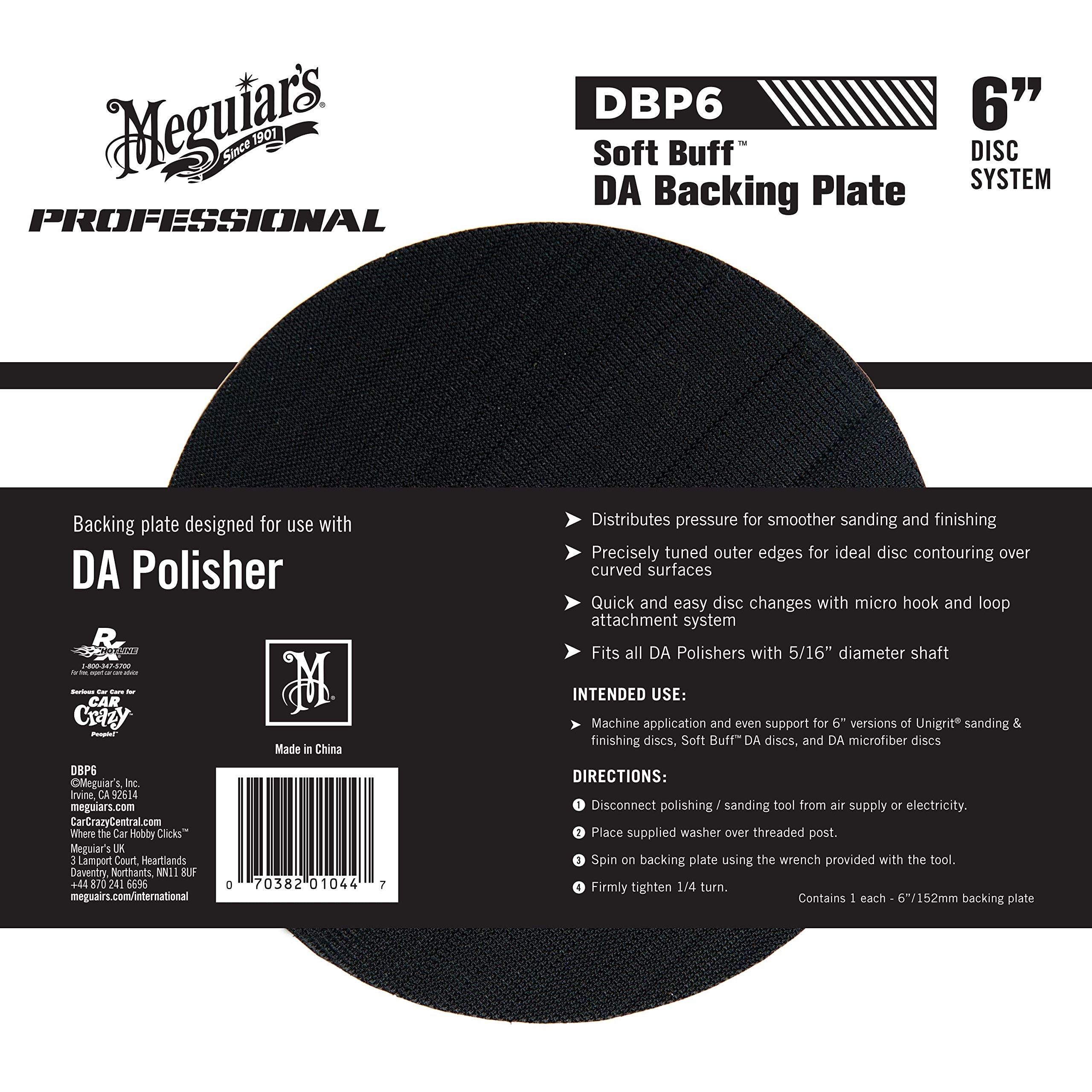6 Inch Meguiar's Soft Buff DA Backing Plate DBP6 - Backing Plate, Hook and Loop for Machine Polishing with Foam and Microfiber Discs, Professional DA Polisher Backing Plate, 1 Backing Plate