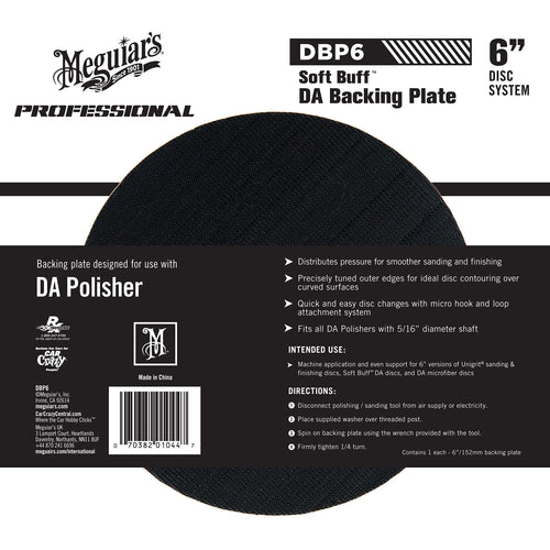 6 Inch Meguiar's Soft Buff DA Backing Plate DBP6 - Backing Plate, Hook and Loop for Machine Polishing with Foam and Microfiber Discs, Professional DA Polisher Backing Plate, 1 Backing Plate
