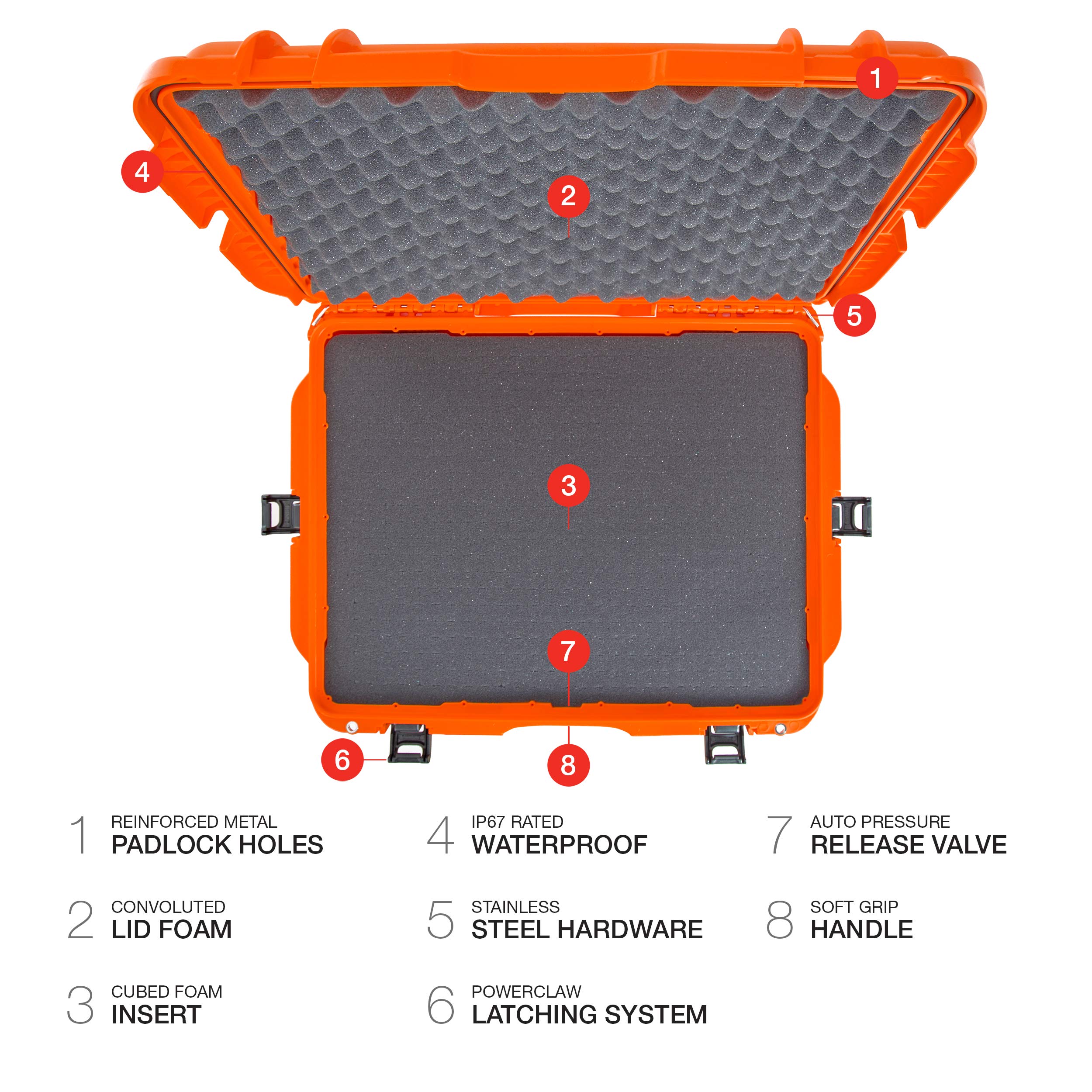Waterproof Nanuk 955 Hard Case with Wheels and Foam Insert - Orange