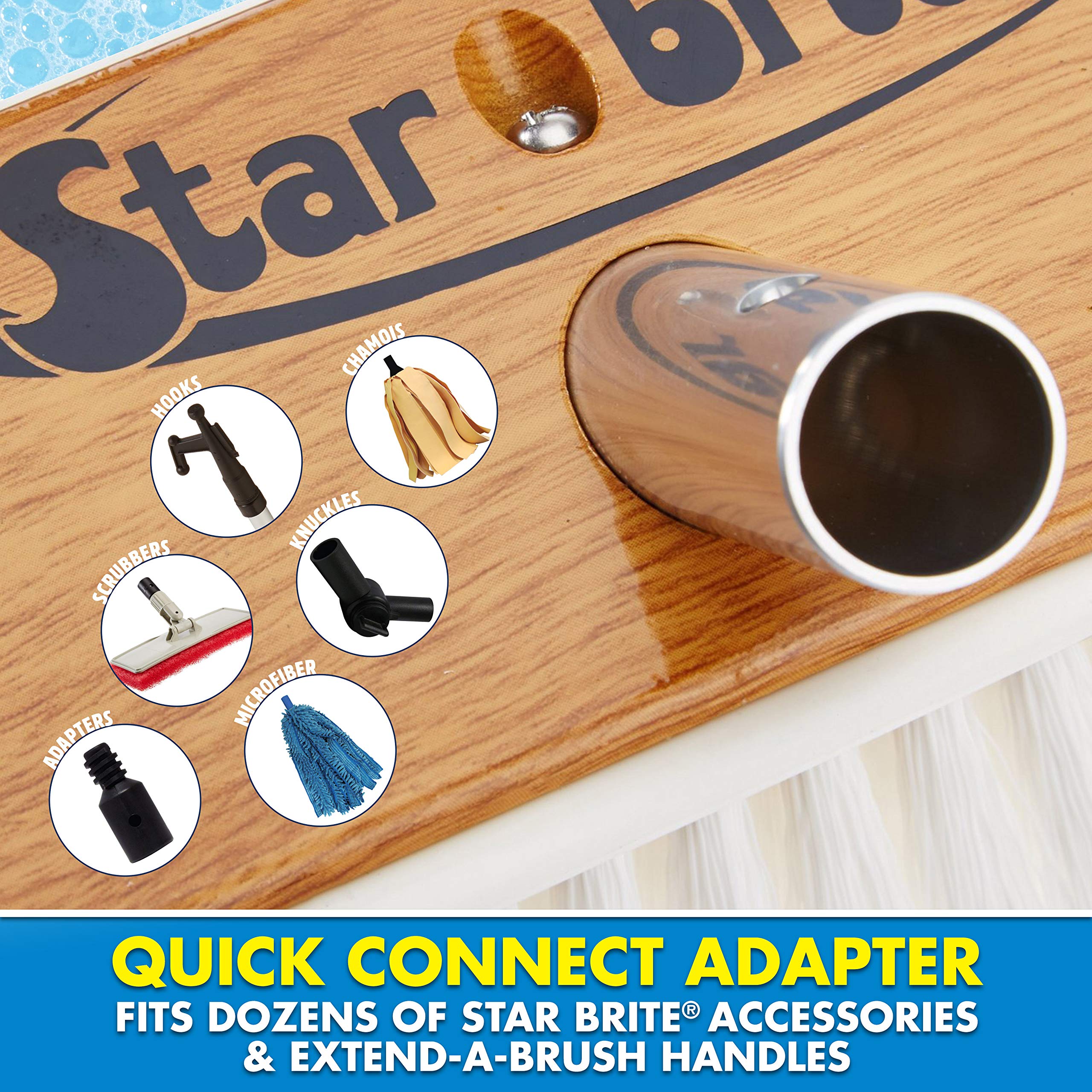 8" STAR BRITE Premium Cleaning Brush – Synthetic Wood Block with High-Density Star Prene Fibers for Boat Decks, Docks & Tough Surfaces – Fits Extend-A-Brush Handles – Stiff Bristle, White (040172)