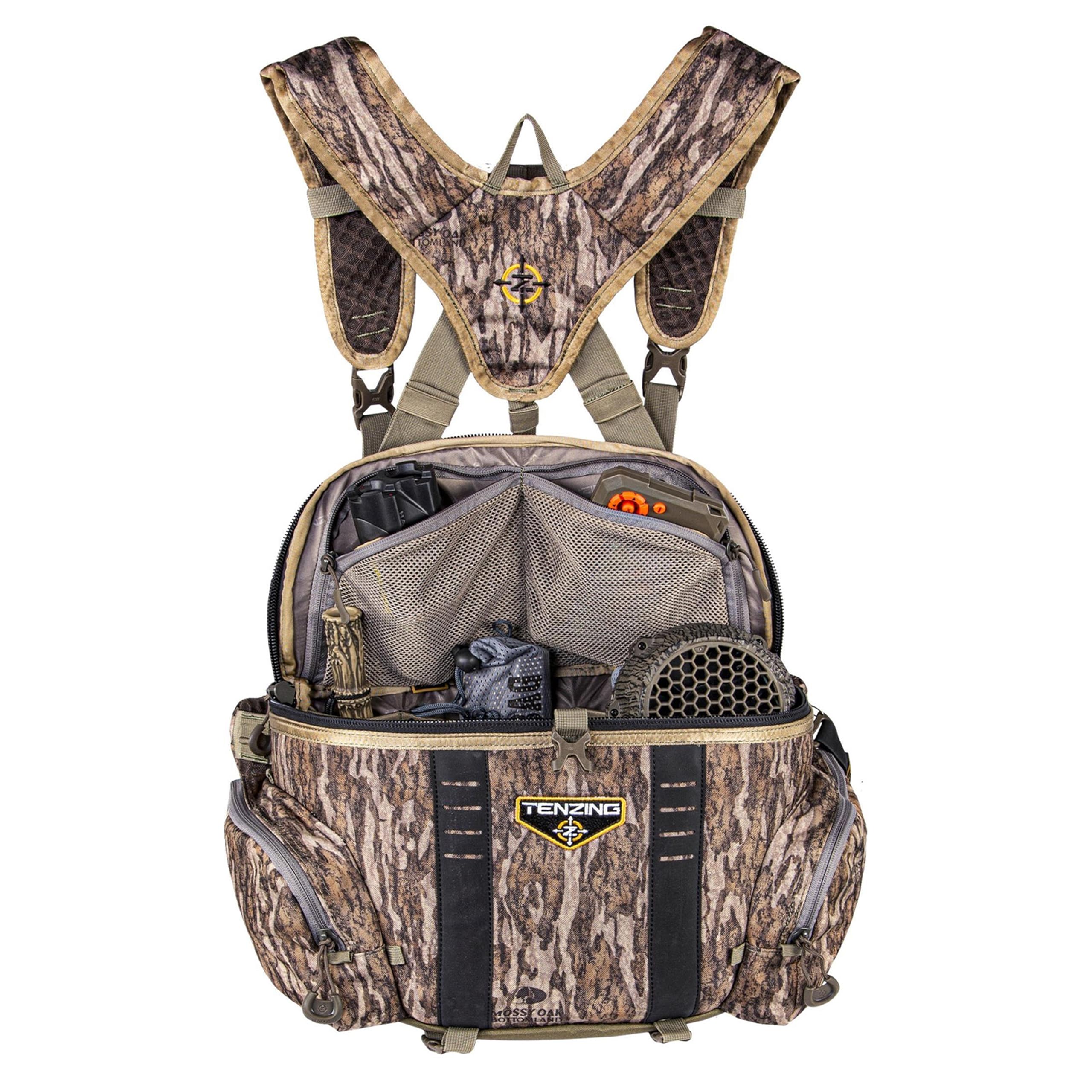 Hangtime TENZING Unisex Adult Lumbar Pack, Mossy Oak Bottomland | Adjustable Durable H2O Compatible Hunting Pack with 5 Compartments, 5 Pockets & Webbing Straps for Extra Hunting Gear Milti