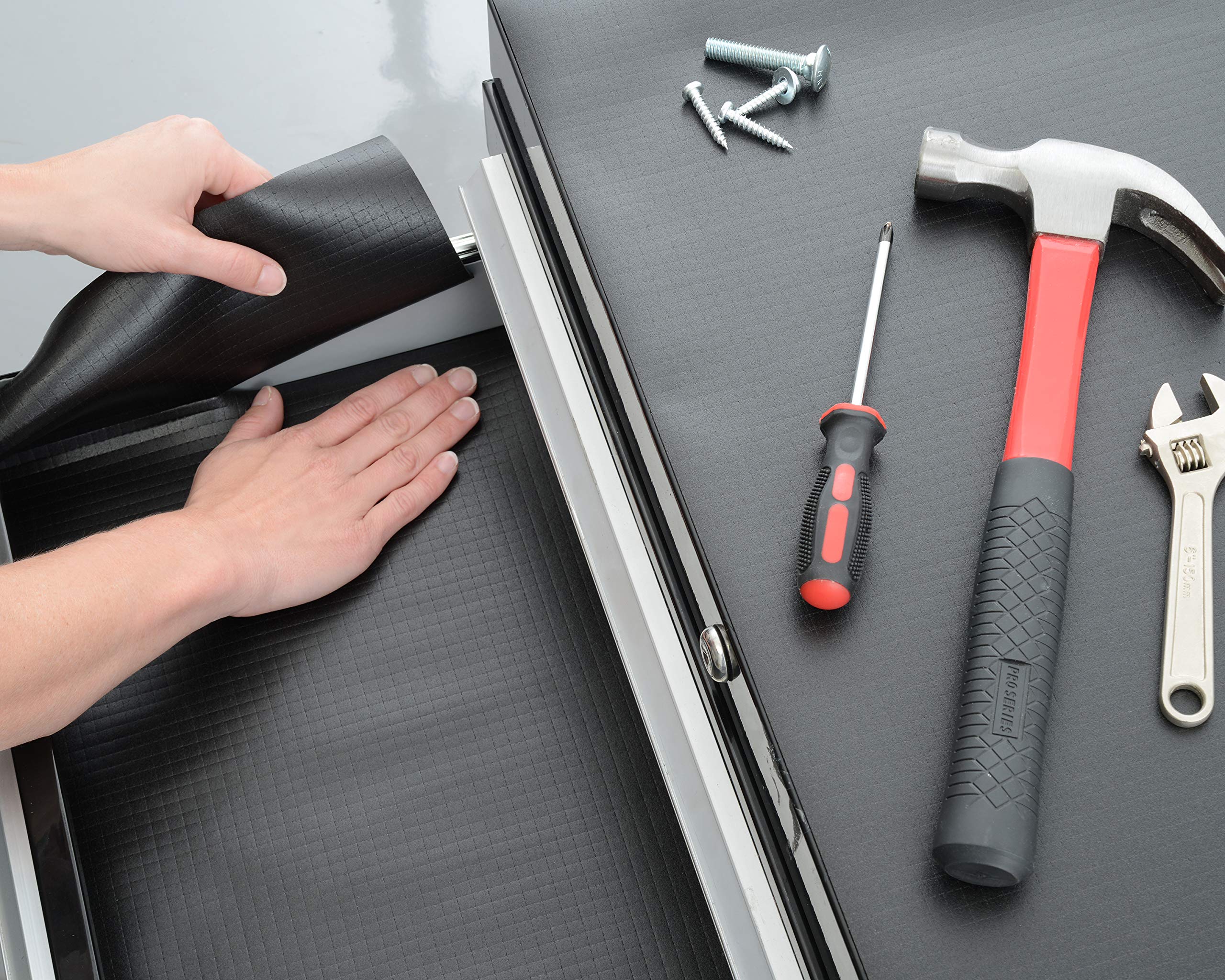 Zip-N-Fit Con-Tact Brand Adhesive Perforated, Scissors Needed, 18-Inches by 4-Feet, Black Solid Grip Drawer and Shelf Non-Slip Liner, x 4', 6 Sq Ft