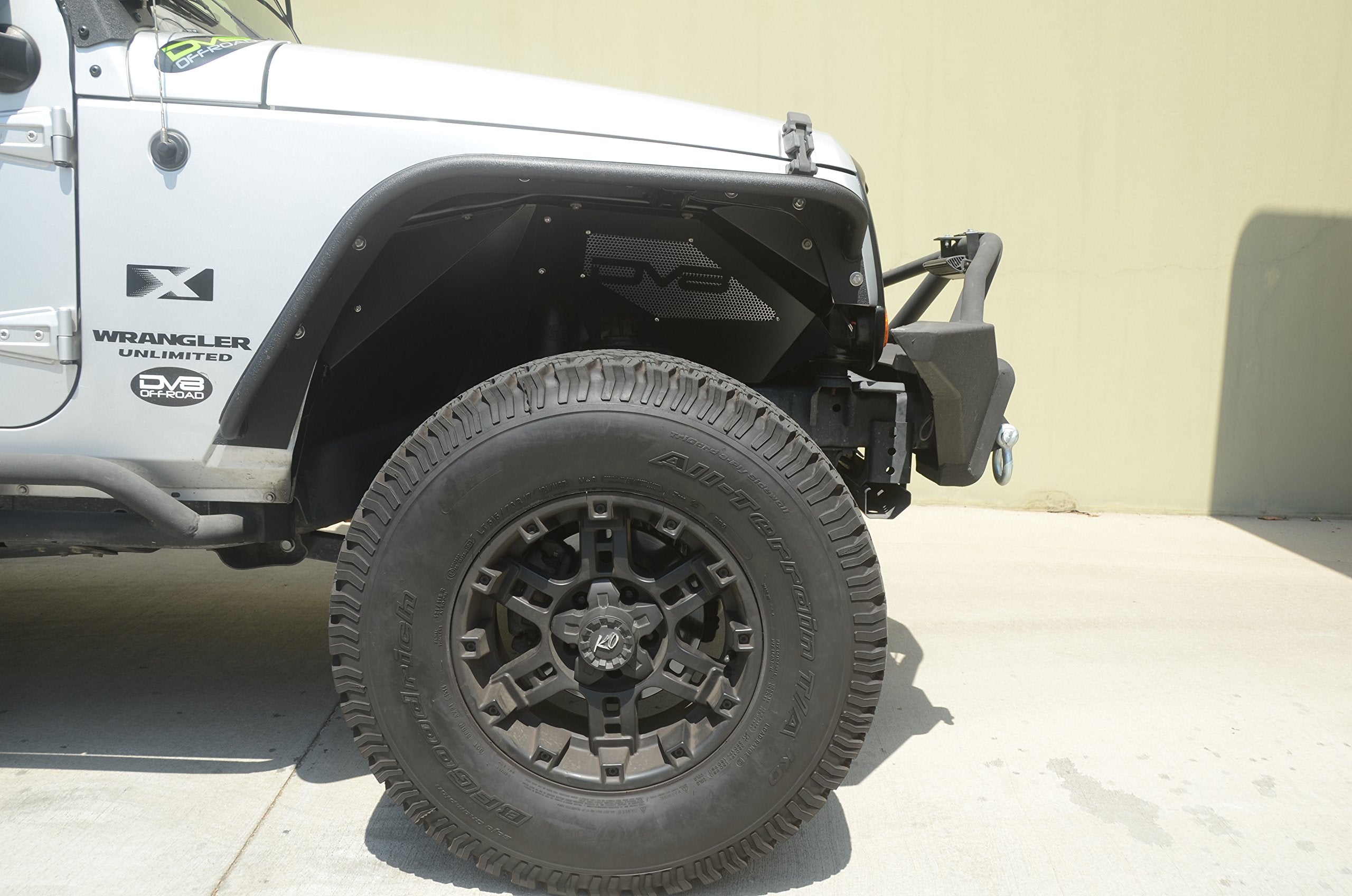 Inner Fender Liner Set DV8 Offroad fits 2007-2018 Wrangler JK | Front Wheel Wells | Vented for Airflow | Aluminum Construction | Black Satin Finish