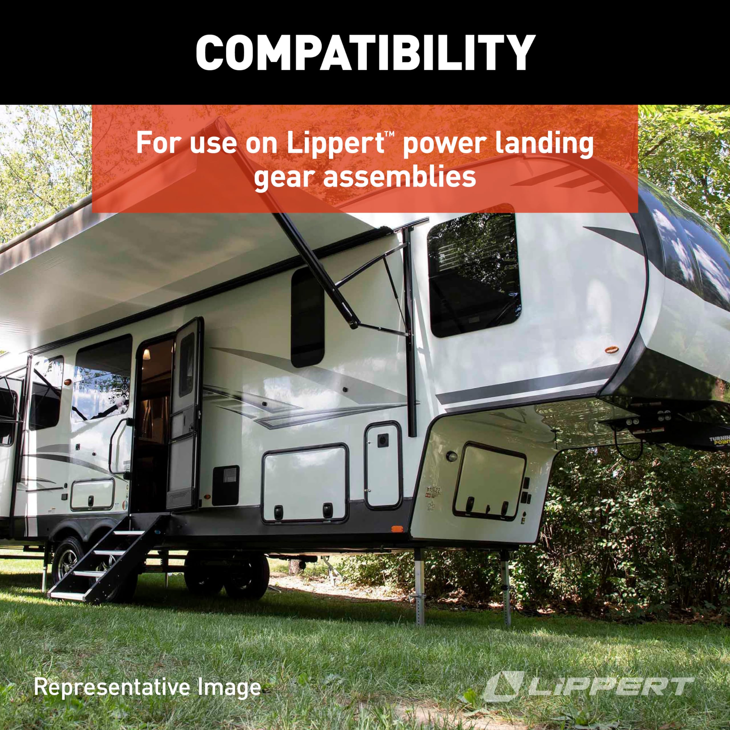Lippert Power Replacement RV Landing Gear White IP-Rated Switch with Plate & Wiring Harness for 5th Wheel RVs, Ignition-Proof, Extend / Retract Leg Control, Interior or Exterior Mount - 145236