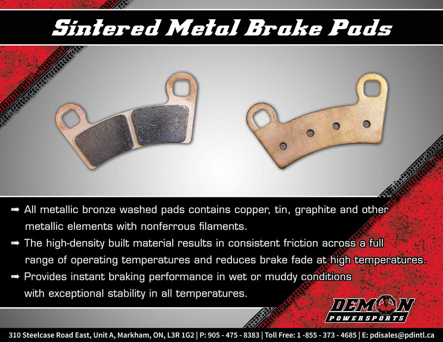 Demon Rear Left/Right Sintered Brake Pads for Polaris 300/400/BigBoss/Diesel/Magnum/Scrambler/Sport/Sportsman/TrailBoss/Worker/Xplorer, Metallic Material (See Fitments in Description)