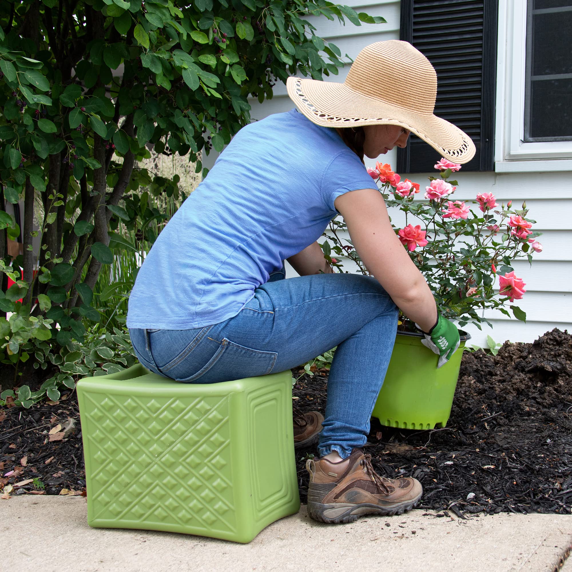 Simplay3 3-Level Handy Home Heavy Duty Work/Garden Seat - 12" x 15" x 9" - Green, Made in USA