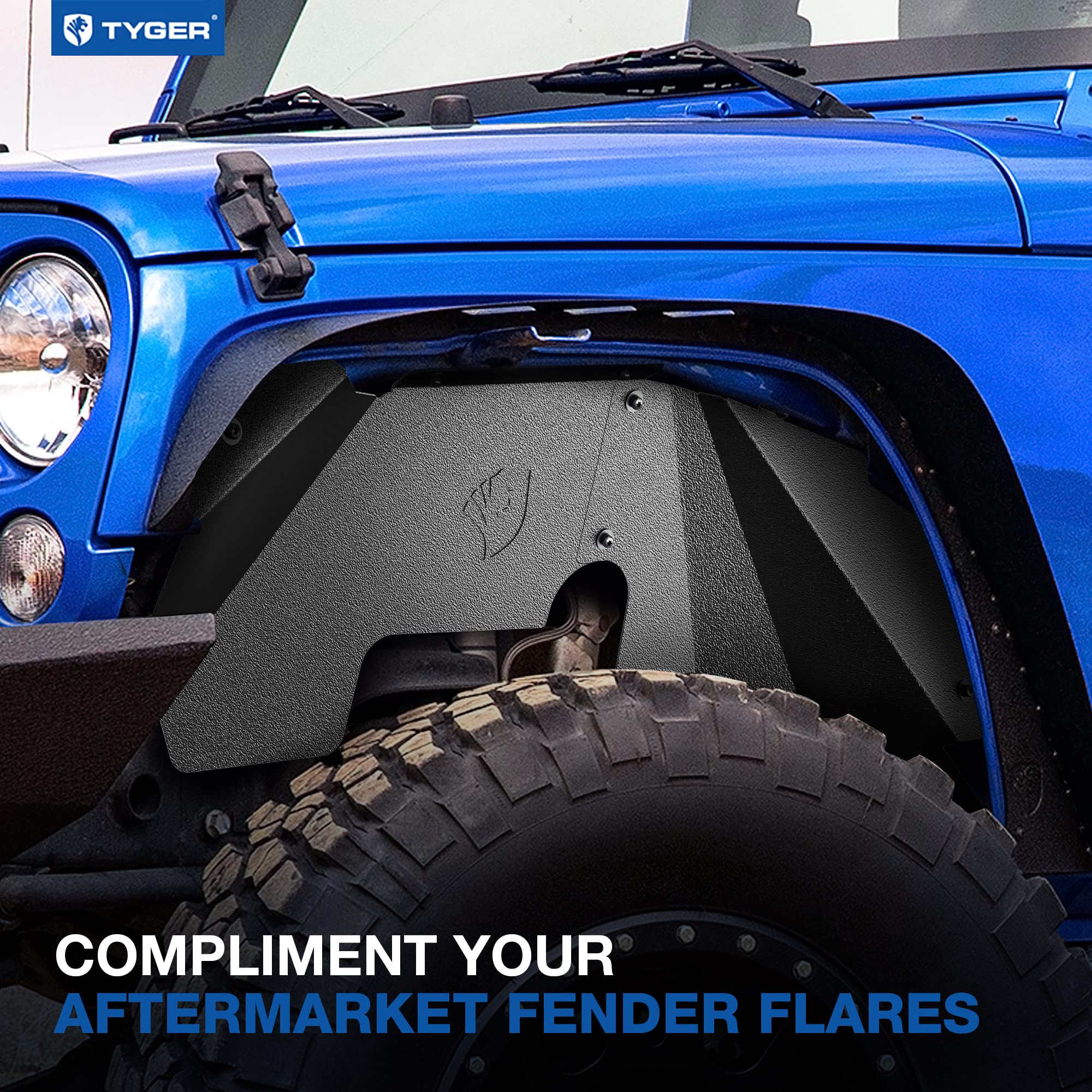 Tyger Auto Compatible Front Inner Fender Liner with 2007-2018 Jeep Wrangler JK | Carbon Steel | Not for JL | TG-FL6J46018