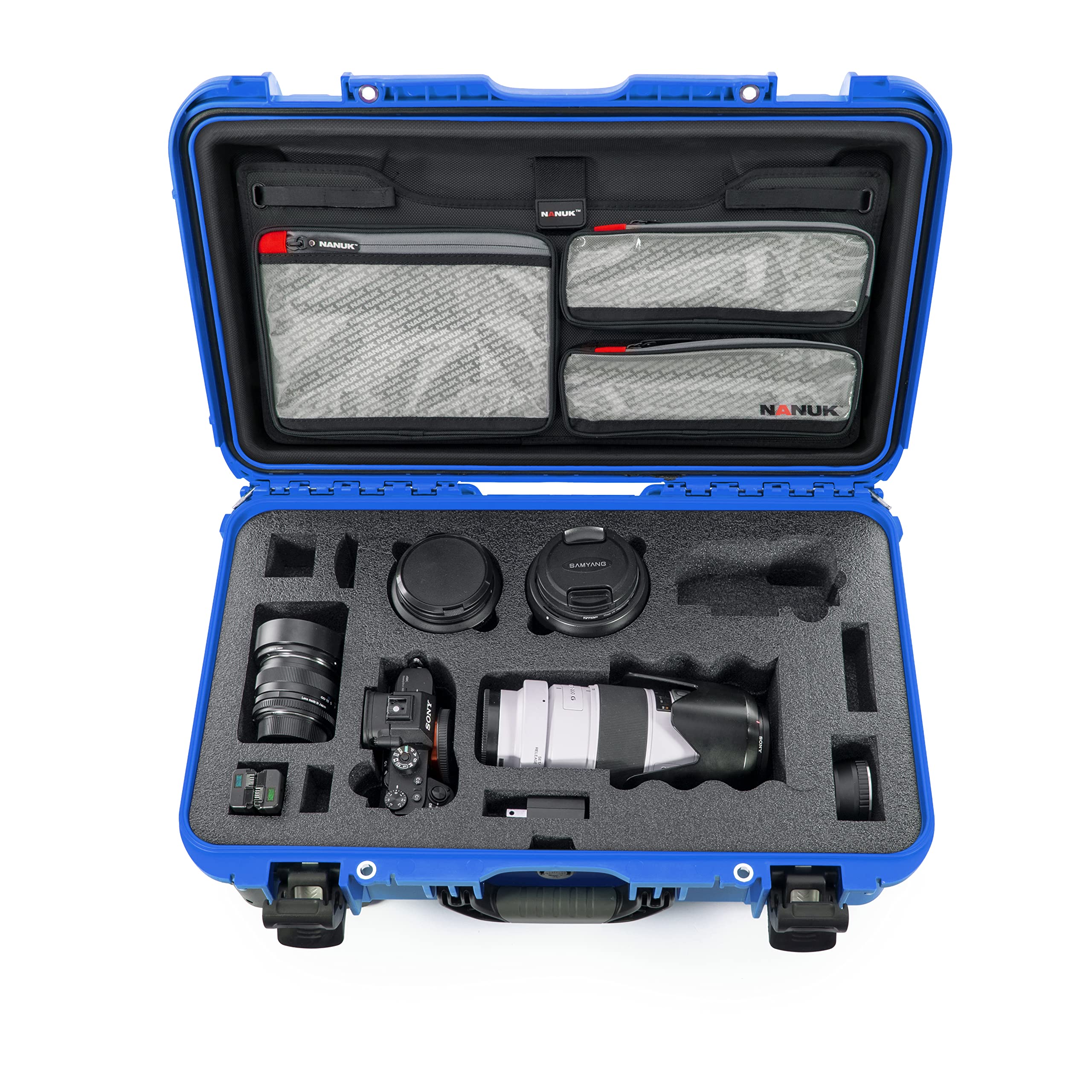 Nanuk Waterproof 935 Carry-On Hard Case with Lid Organizer for Sony A7R Size Camera w/Wheels - Blue,935-SON8