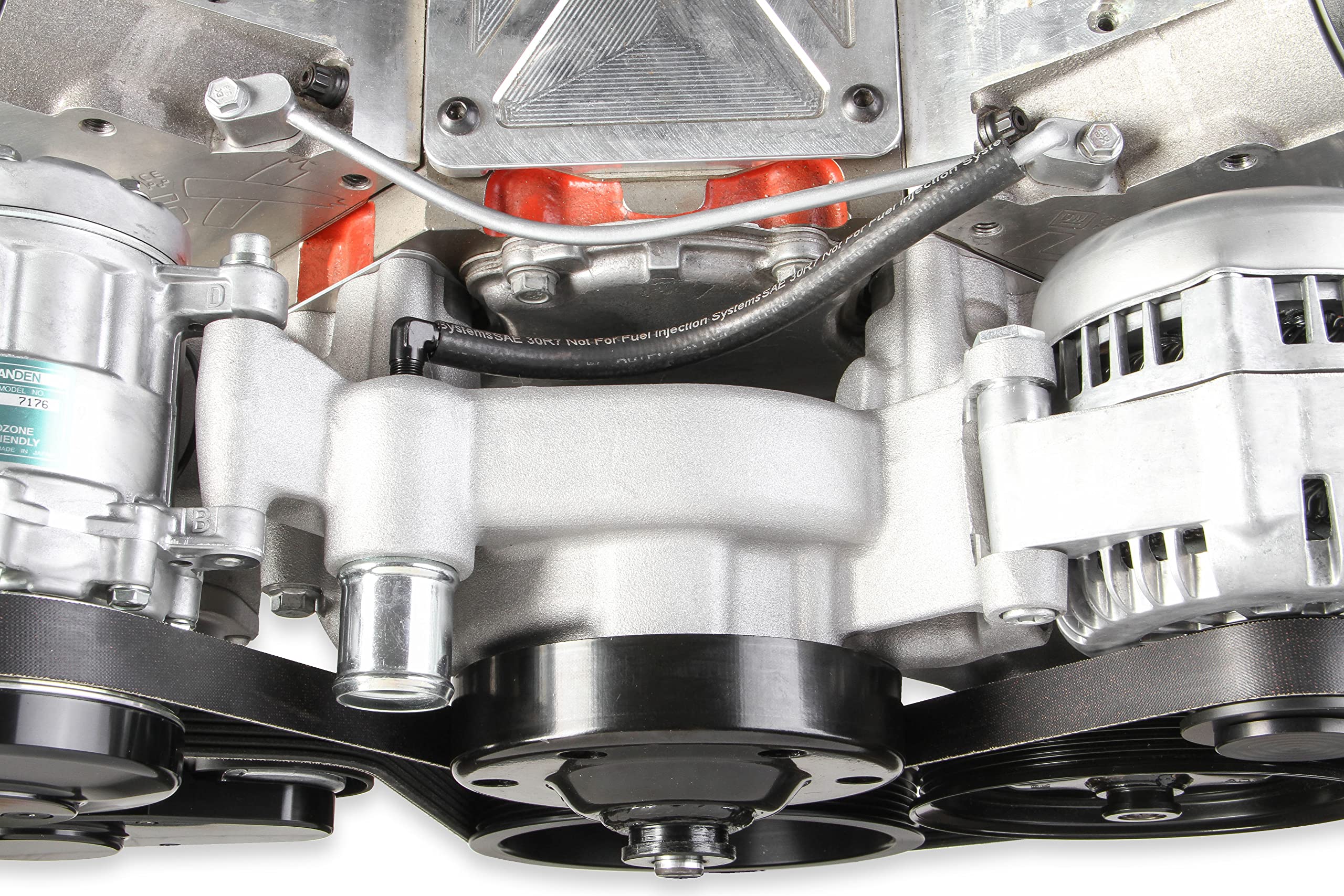 Holley Complete LS Swap Front Accessory Serpentine Drive System | Mid-Mount with Water Pump, Alternator, A/C & Power Steering | Gen III/IV 4.8/5.3/LS1/LS2/LS3/LS6 Natural Finish 20-185