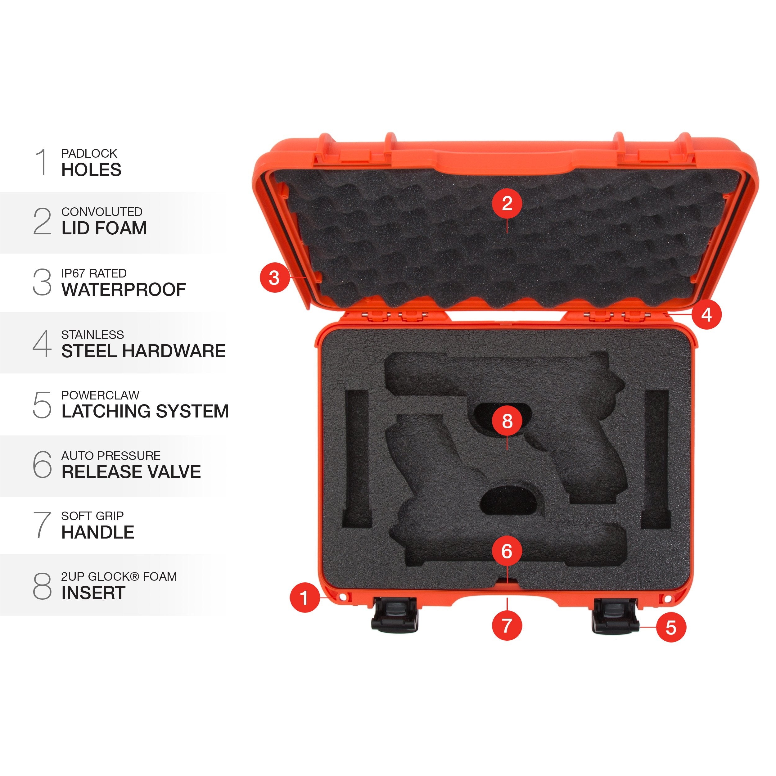 2UP Nanuk 910 Waterproof Hard Case w/Custom Foam Insert for Glock Pistols - Orange