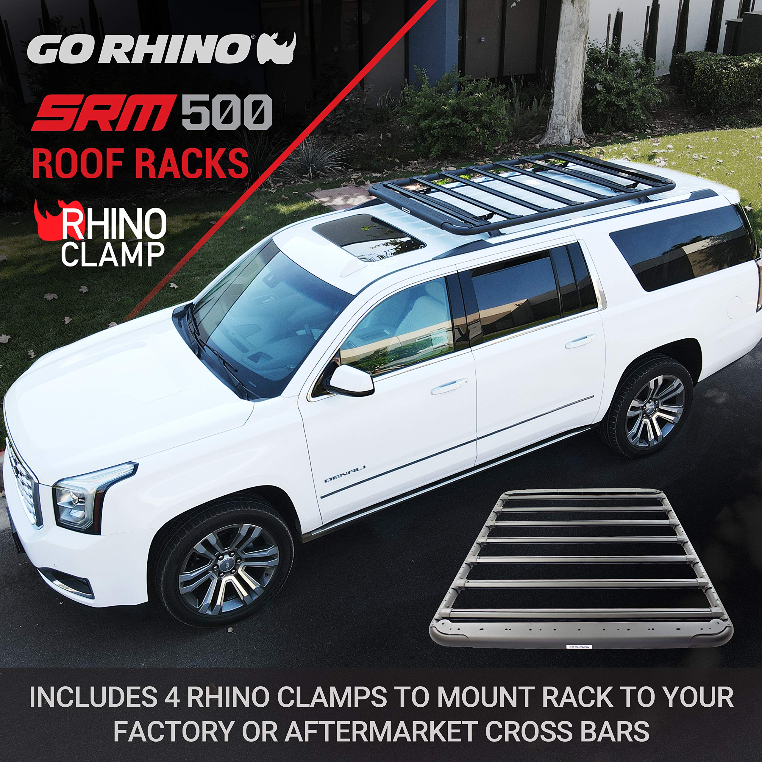 Go Rhino Flat Platform SRM 500 Roof Rack & Clamps | Aluminum, Textured Black, L: 75" x W: 52" | 5935075T | Mounts to Most Cross Bars