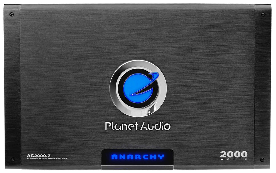 Planet Audio 2 Channel AC2000.2 Car Amplifier - 2000 High Output, High/Low Level Inputs, High/Low Pass Crossover, Hook Up to Subwoofer for Bass