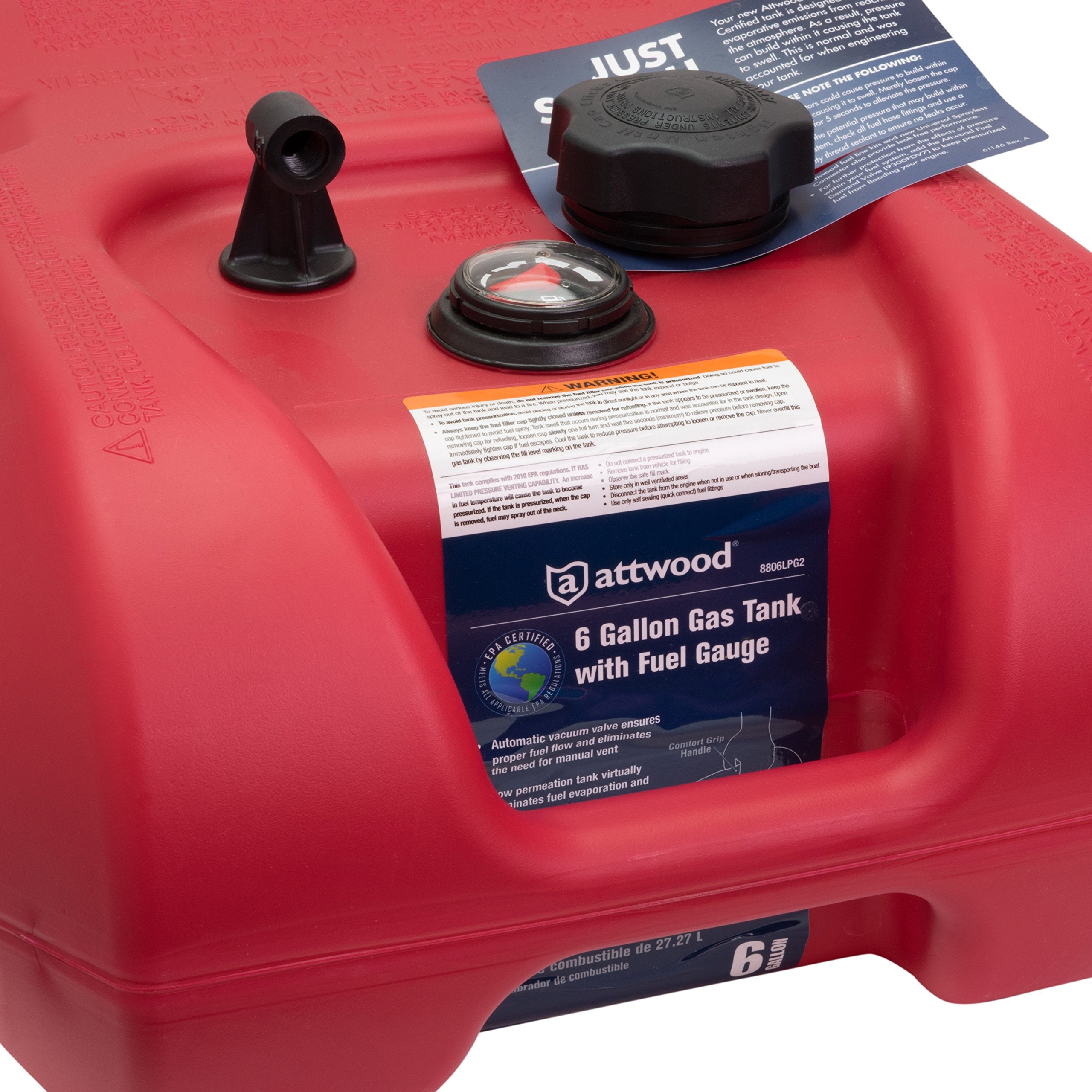 6-Gallon attwood Portable Marine Boat Fuel Tank with EPA and CARB Certified Gauge