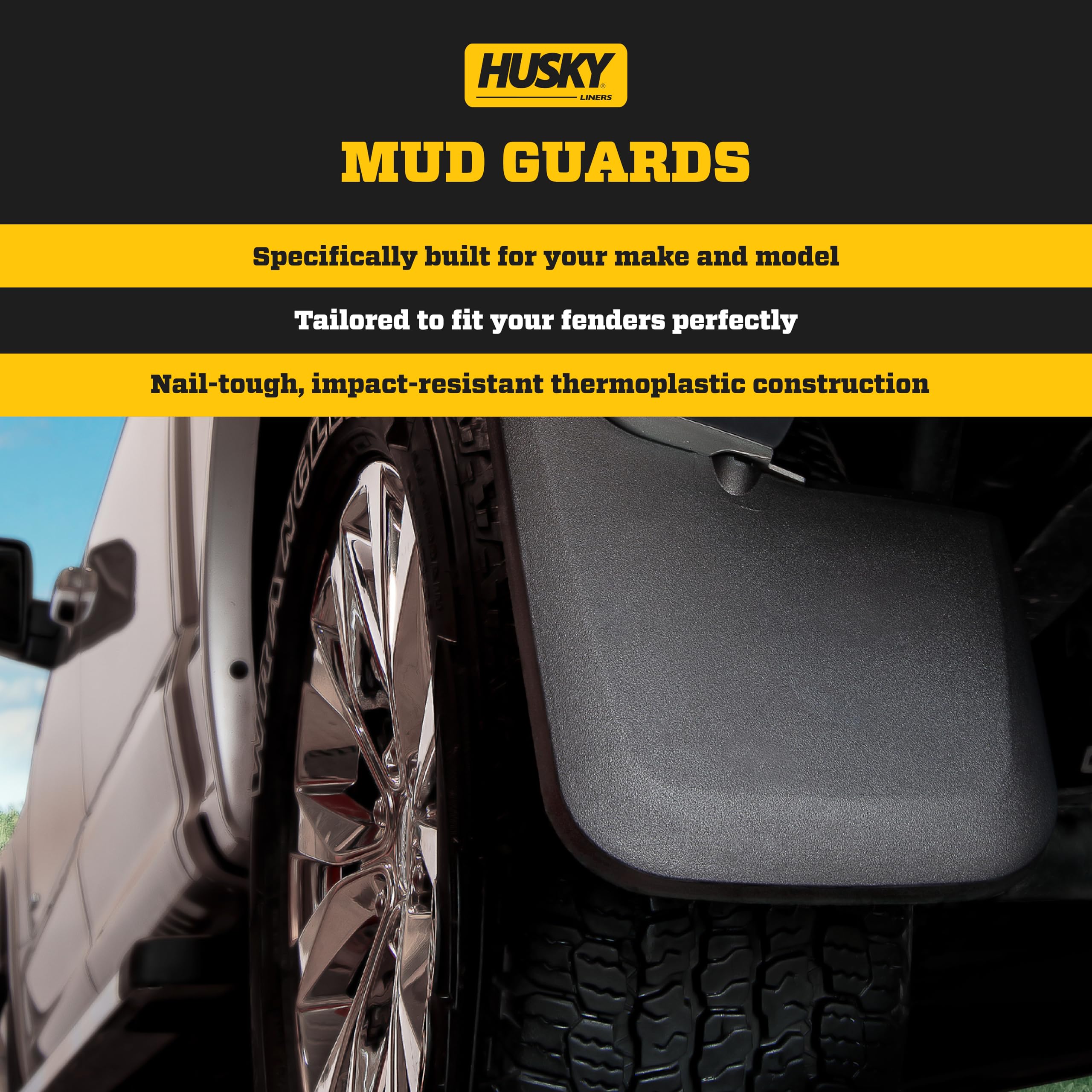 Custom Husky Mud Guards | Fits 2024 Ford Ranger XLT (Excludes Raptor SuperCrew Cab | Front & Rear, 4-pc Black - 58546