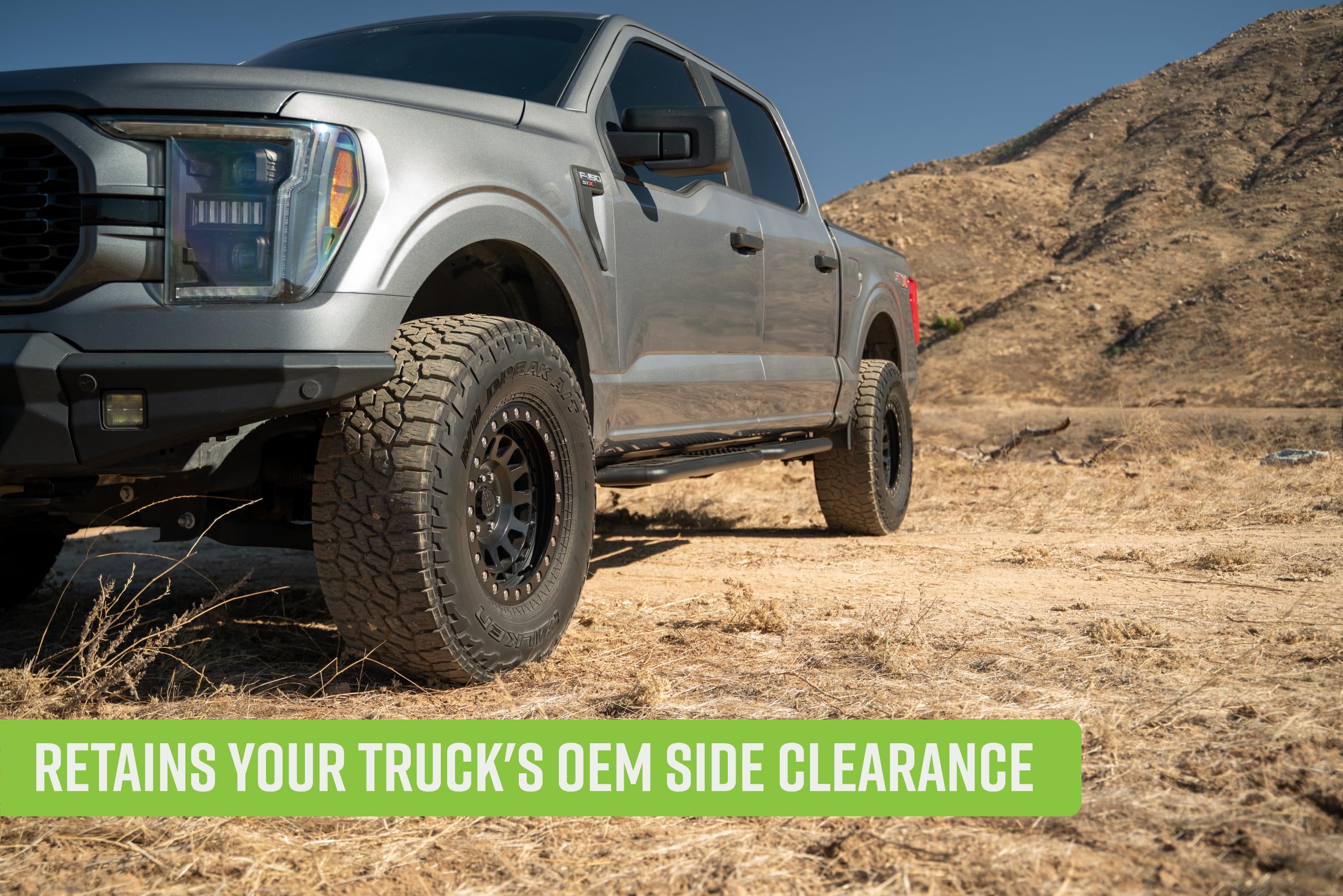DV8 Offroad OE Plus Side Steps for 2015-2024 Crew Cab Ford F-150 & Raptor | Anti-Slip Design | Mounts to Body/Pinch Weld | Protection from Light Trail Debris | Fully Bolt-On Installation