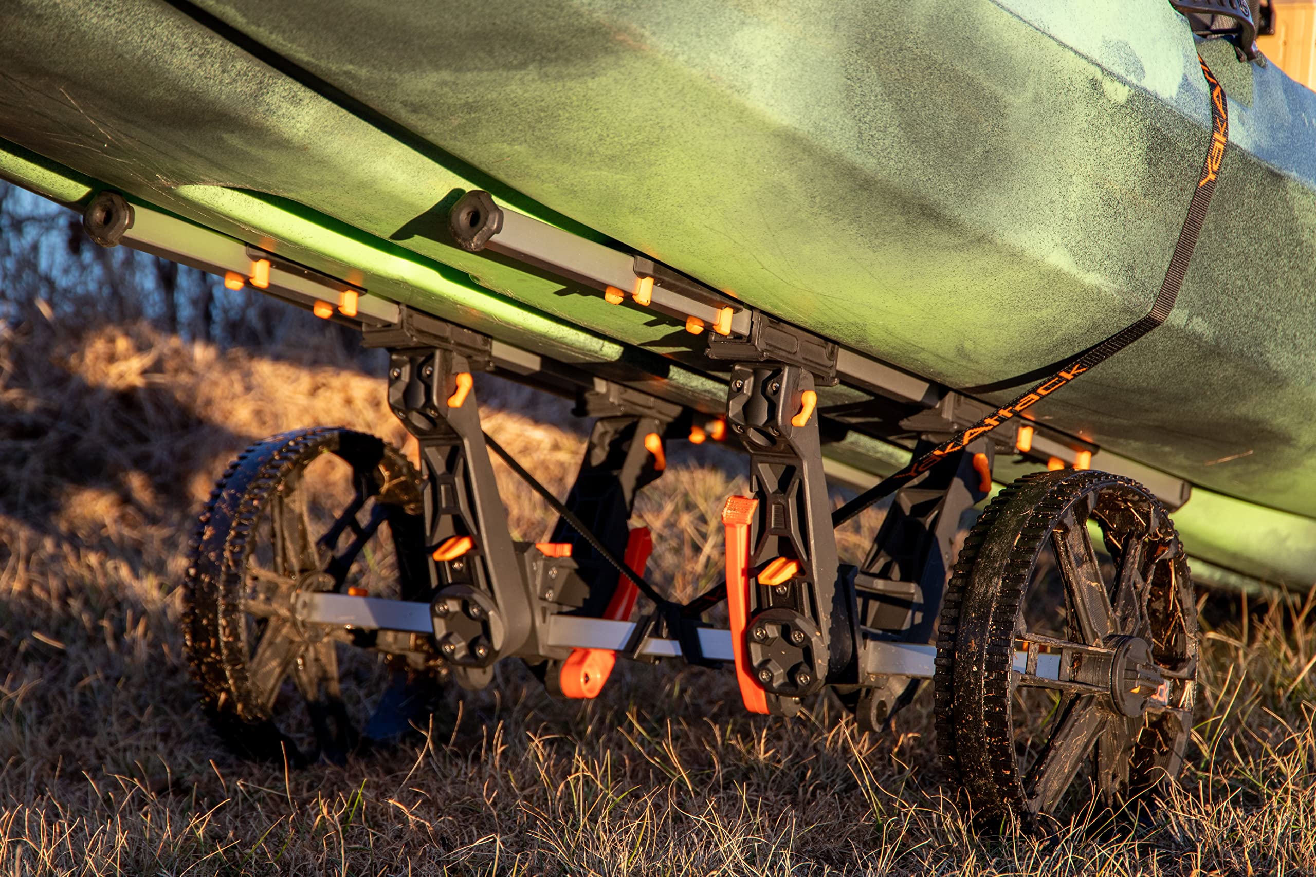YakAttack BarCart TowNStow | Universal Kayak Dolly Cart with Adjustable Bunk Pads | Fold to Fit in-Hull | Heavy Duty Wheels for Rough Terrain | Tool-Free Setup | Transport Carrier for Canoes & SUPs