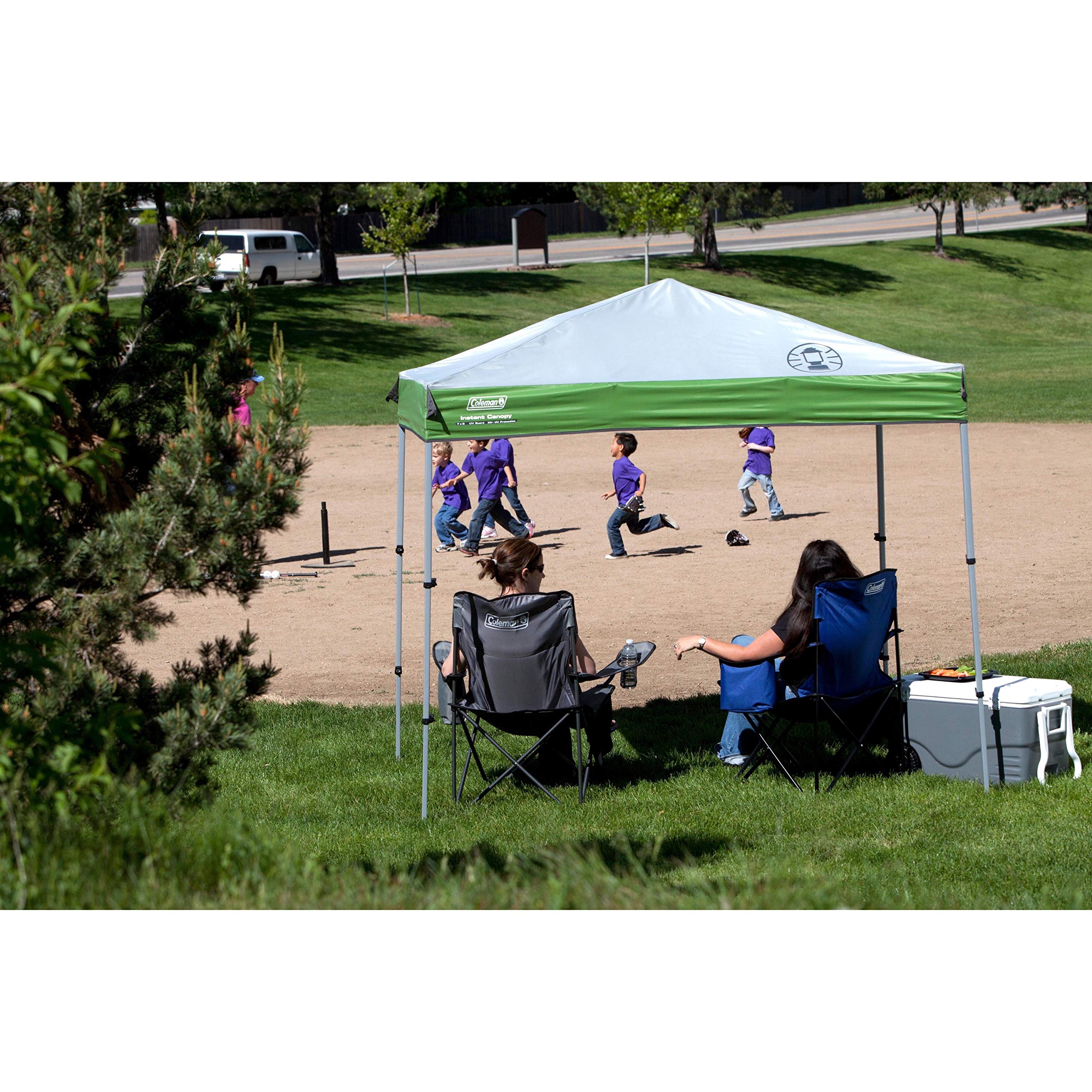Coleman Sun Shelter Canopy with Instant Setup, Sun Shelter with Wheeled Carry Bag Sets Up in About 3 Mins, 7x5ft, 10x10ft, or 12x12ft Canopy for Sporting Events, Tailgating, Camping, & More
