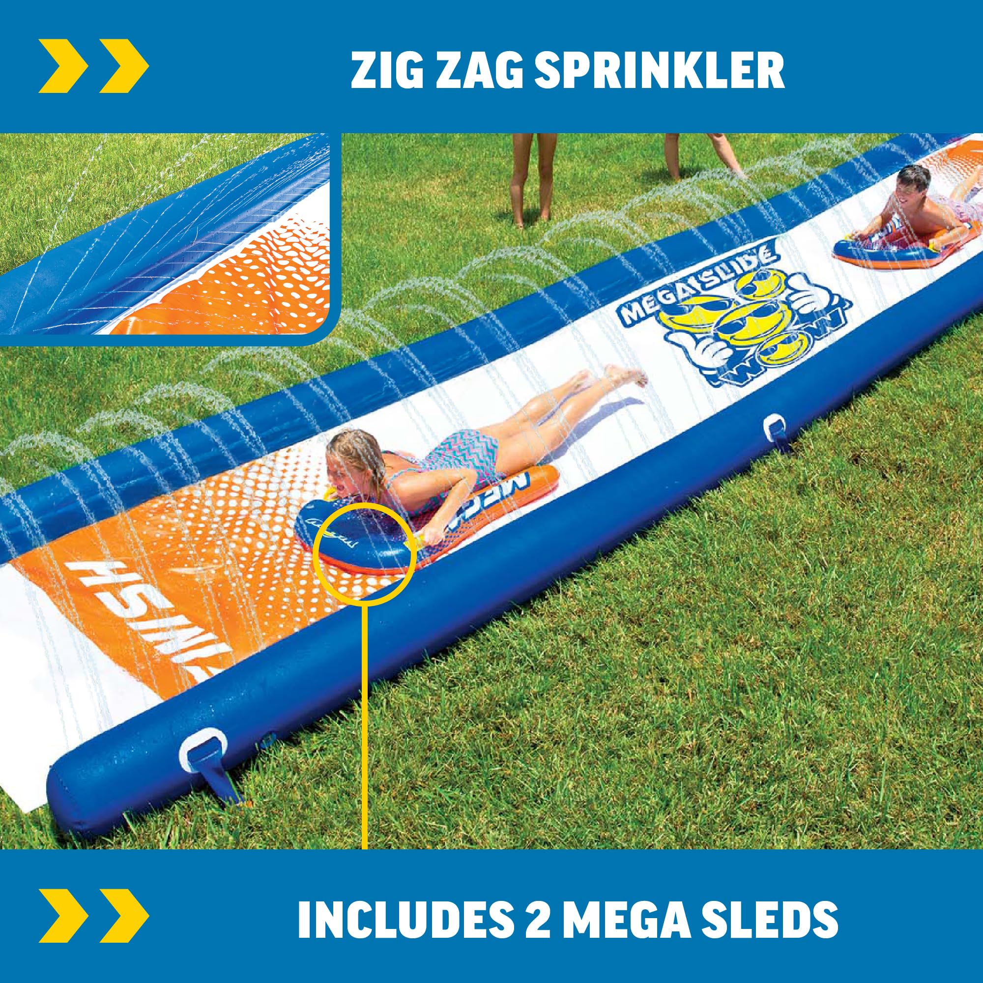 Mega Slide Wow Sports, Slip and Slide for Adults and Kids, Giant Backyard Waterslide with Sprinkler, Extra Long 25 ft x 6 ft