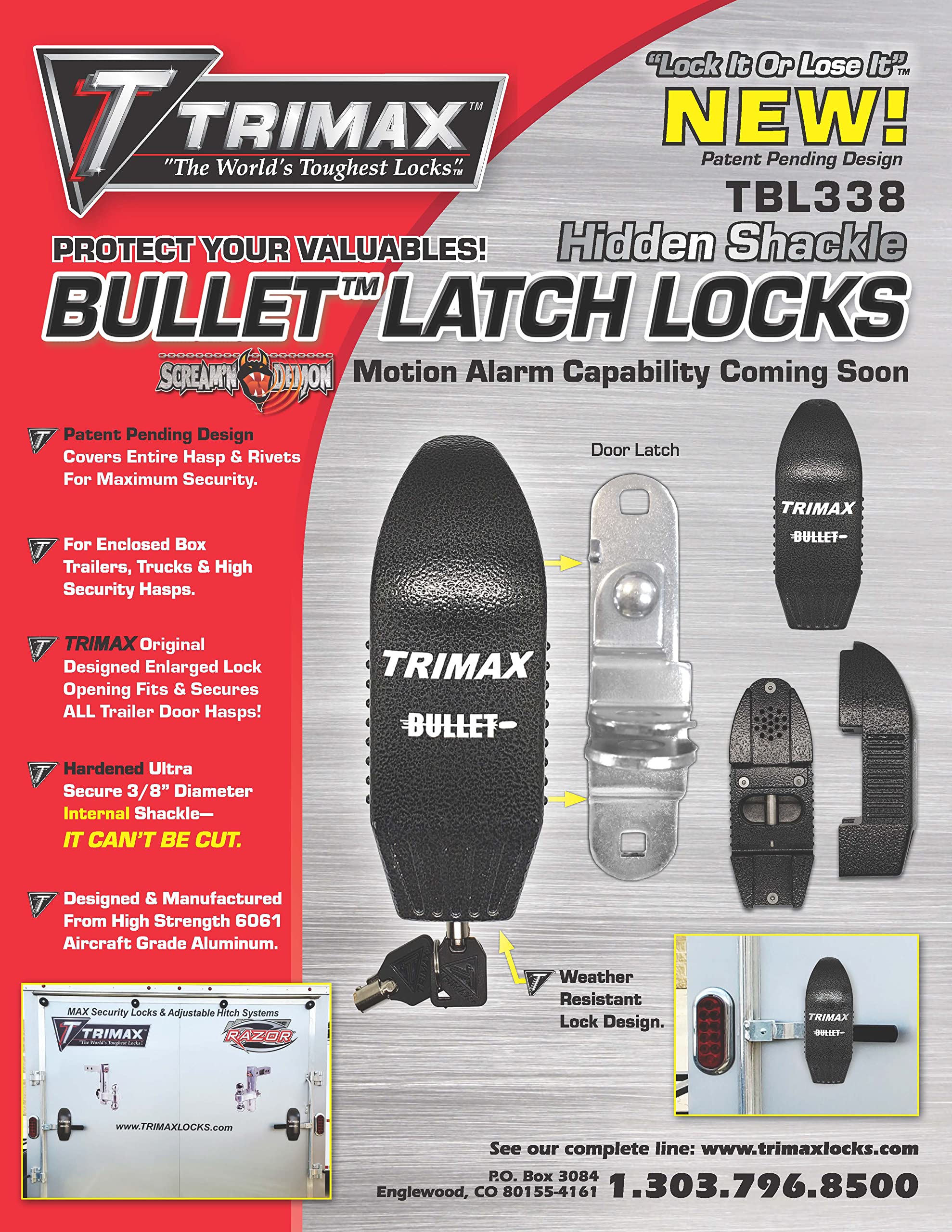 Trimax Bullet Latch Lock TBL338 Internal Shackle Trailer Door Lock, Universal Fit