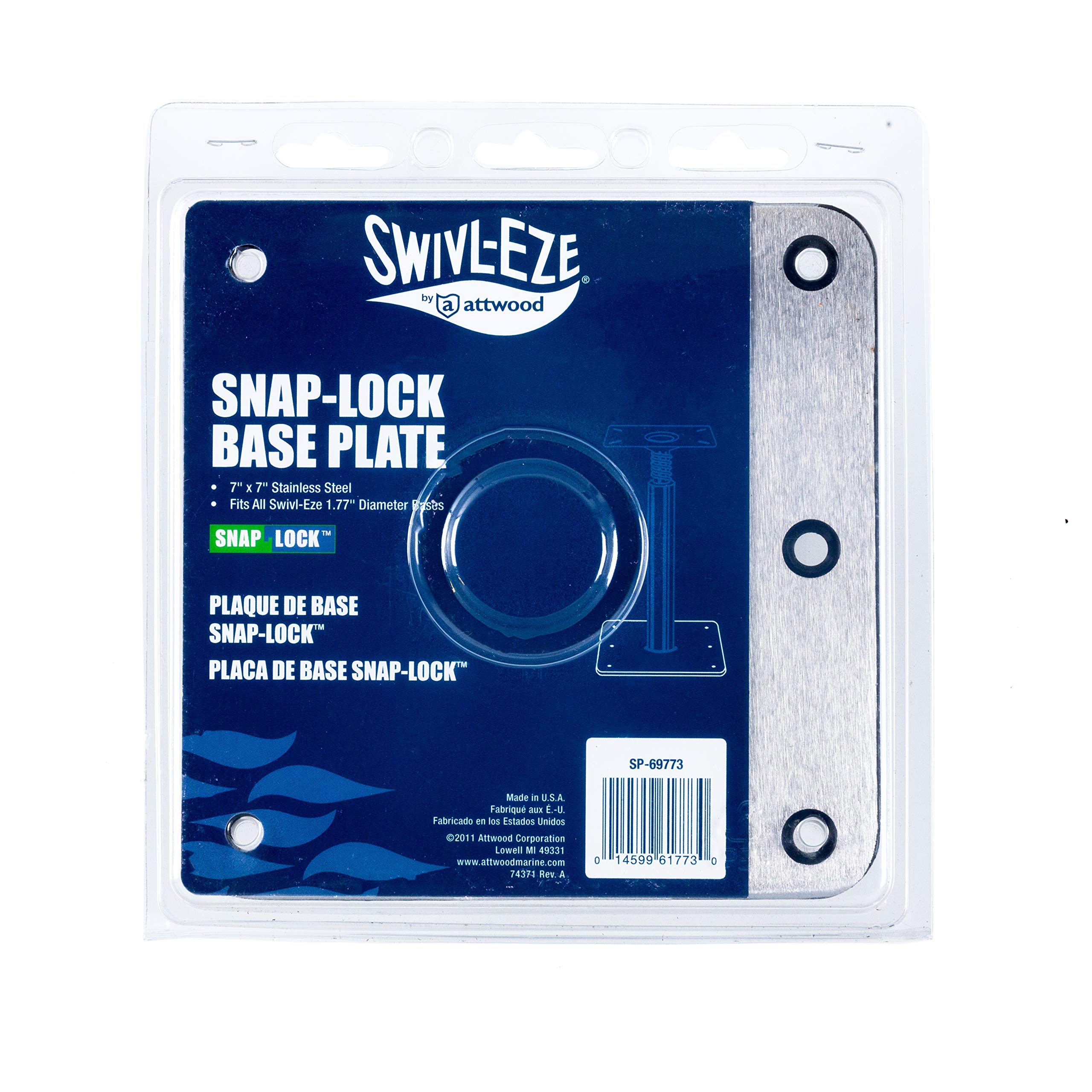 Swivl-Eze 1.77 Series Stainless Steel Snap-Lock Seat Base Plate, 7-Inch x 7-Inch, Square Swivl-Eze