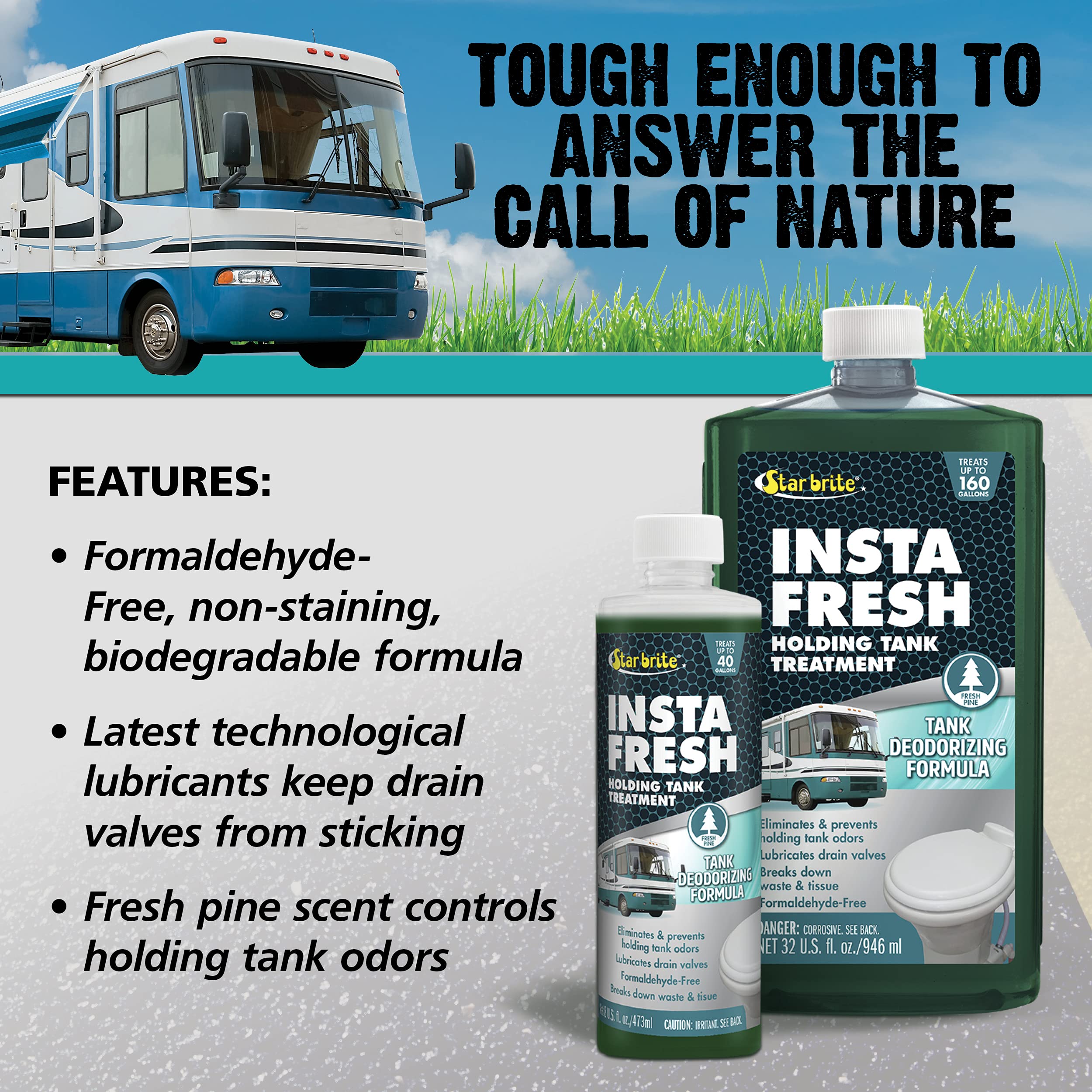 Instafresh STAR BRITE Holding Tank Treatment - Fresh Pine Scent - 32 OZ - Odor Eliminator & Waste Breakdown - RV, Marine, Boat Use - Formaldehyde-Free (072832)