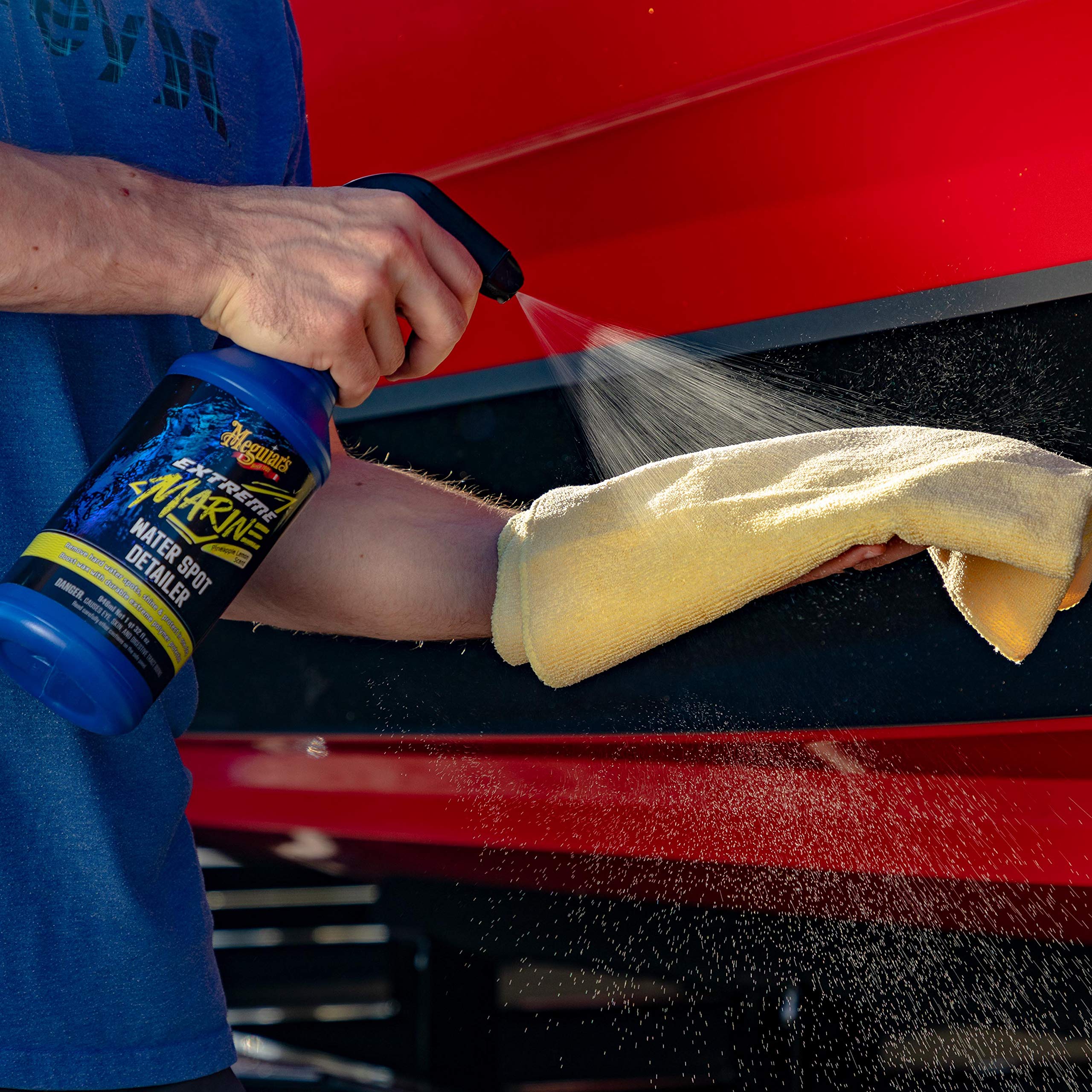 Meguiar's Marine Extreme Water Spot Detailer - Hard Water Stain Remover that Offers Additional Shine and Protection in One Advanced Detailing Spray - Non-Abrasive Formula, 32 Oz Spray