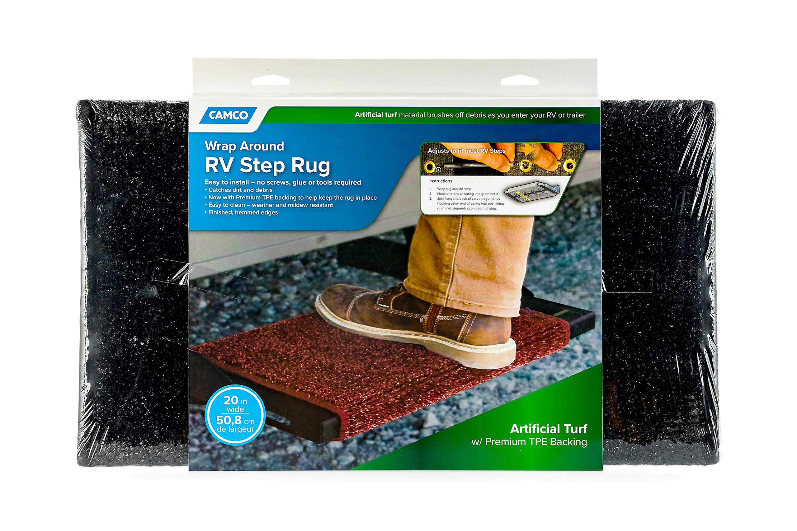 RV Camco Wrap Around Rug | Turf Material Dries Quickly | Easy Install | (42936)