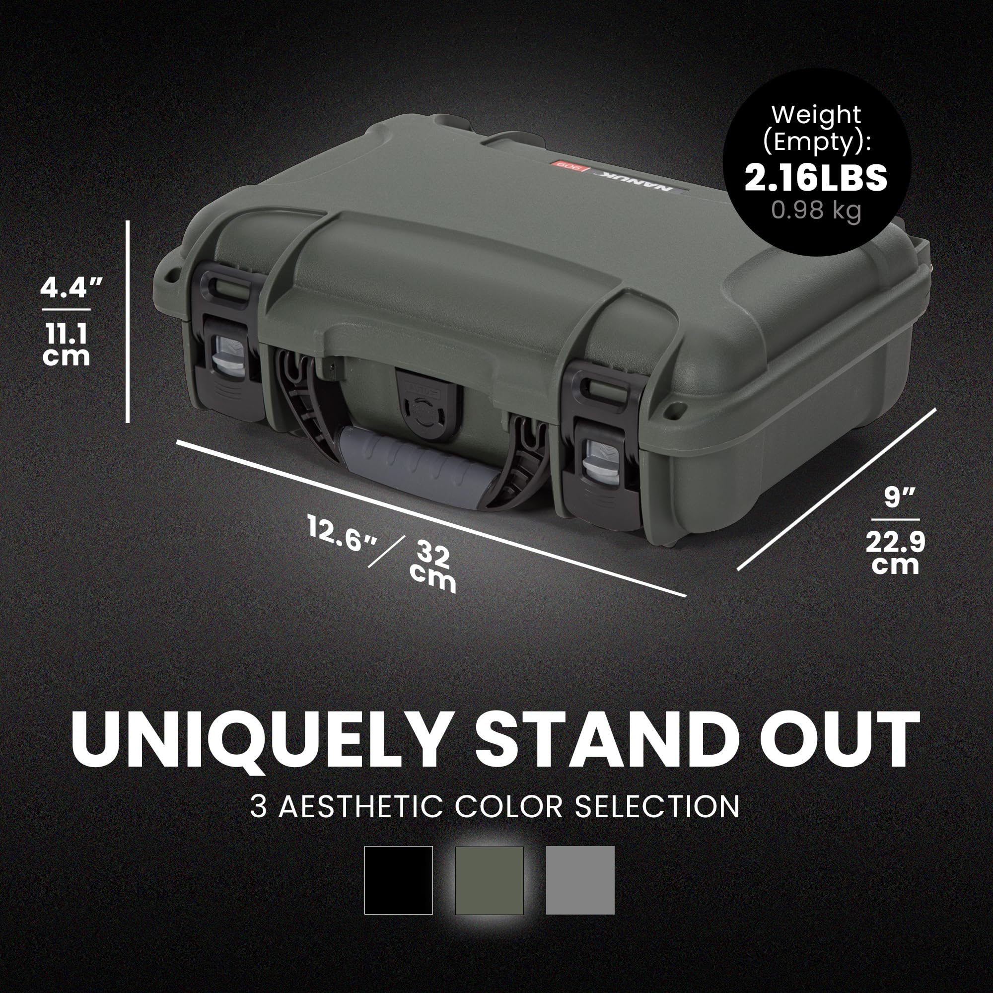 Travel Knife Case NANUK 909 – Waterproof Pocket Knife Storage with 8 Slots, 12.6” x 9” x 4.4” - Lightweight, Lockable, Dustproof, Impact-Resistant & Durable - Olive