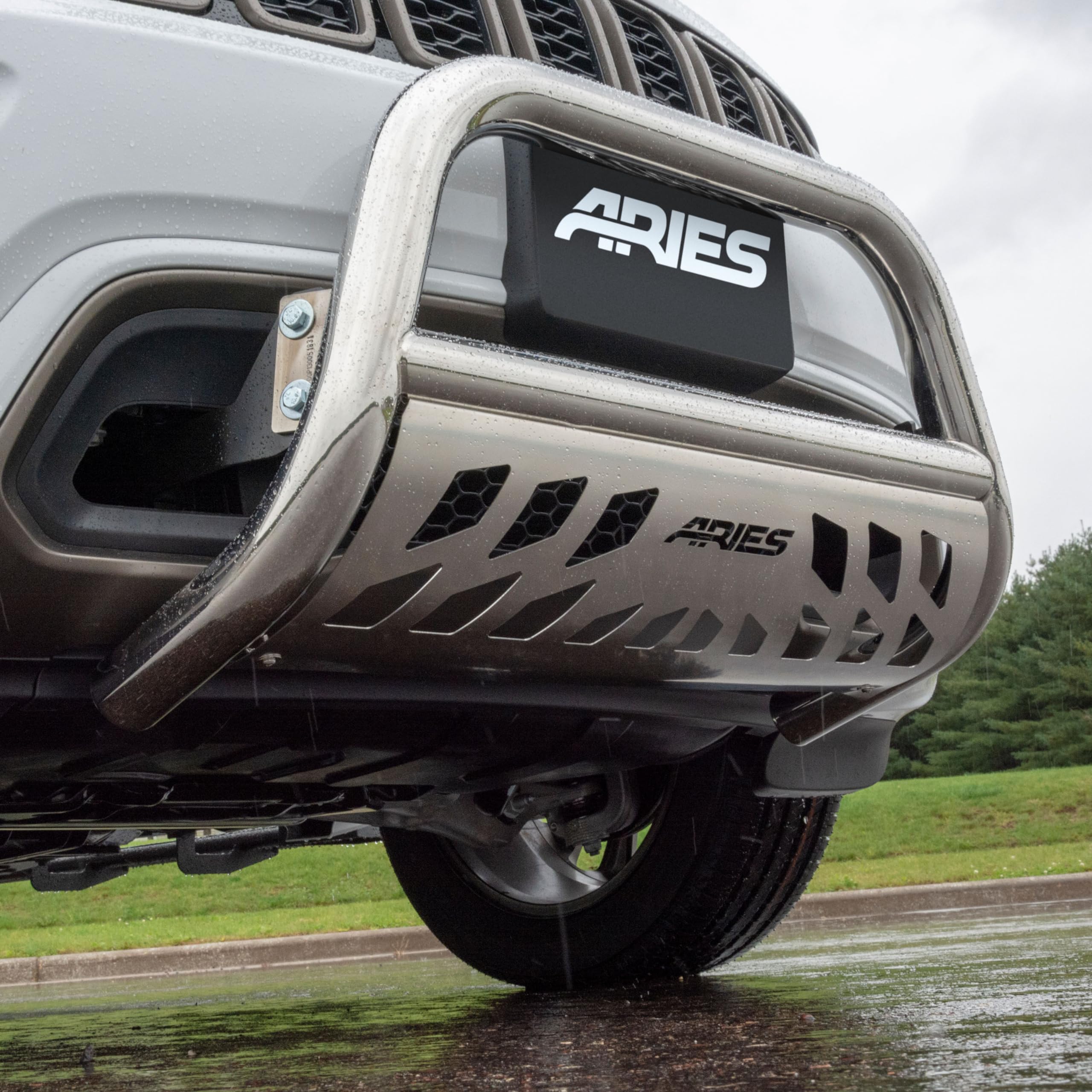 3-Inch ARIES Polished Stainless Steel Bull Bar, No-Drill, Select Chevrolet Silverado, GMC Sierra 1500