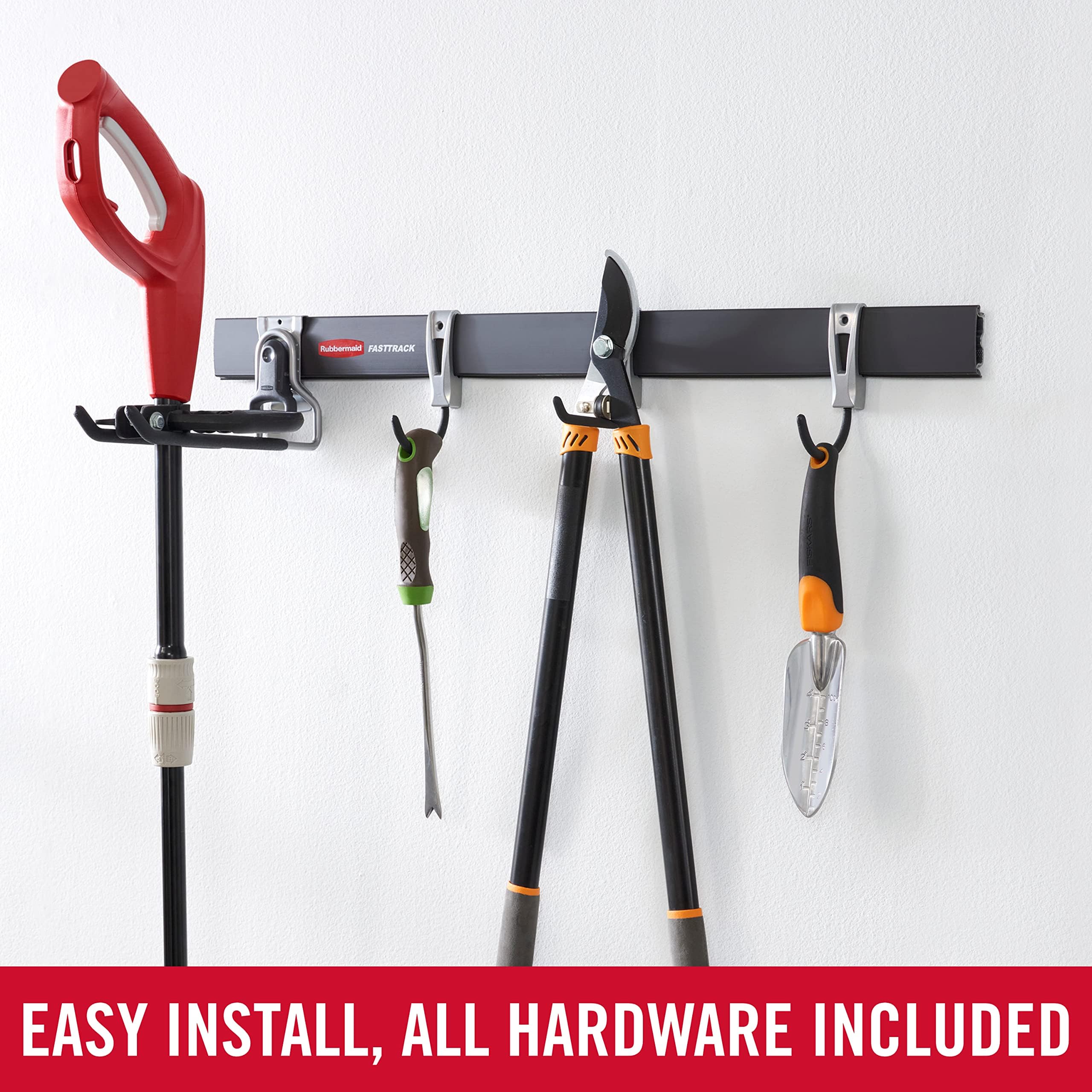 Rubbermaid FastTrack Garage Storage Utility Hooks All in One 5 Piece Black Kit and Tool Organizer Heavy Duty for Home/Garage/Shed/Garden