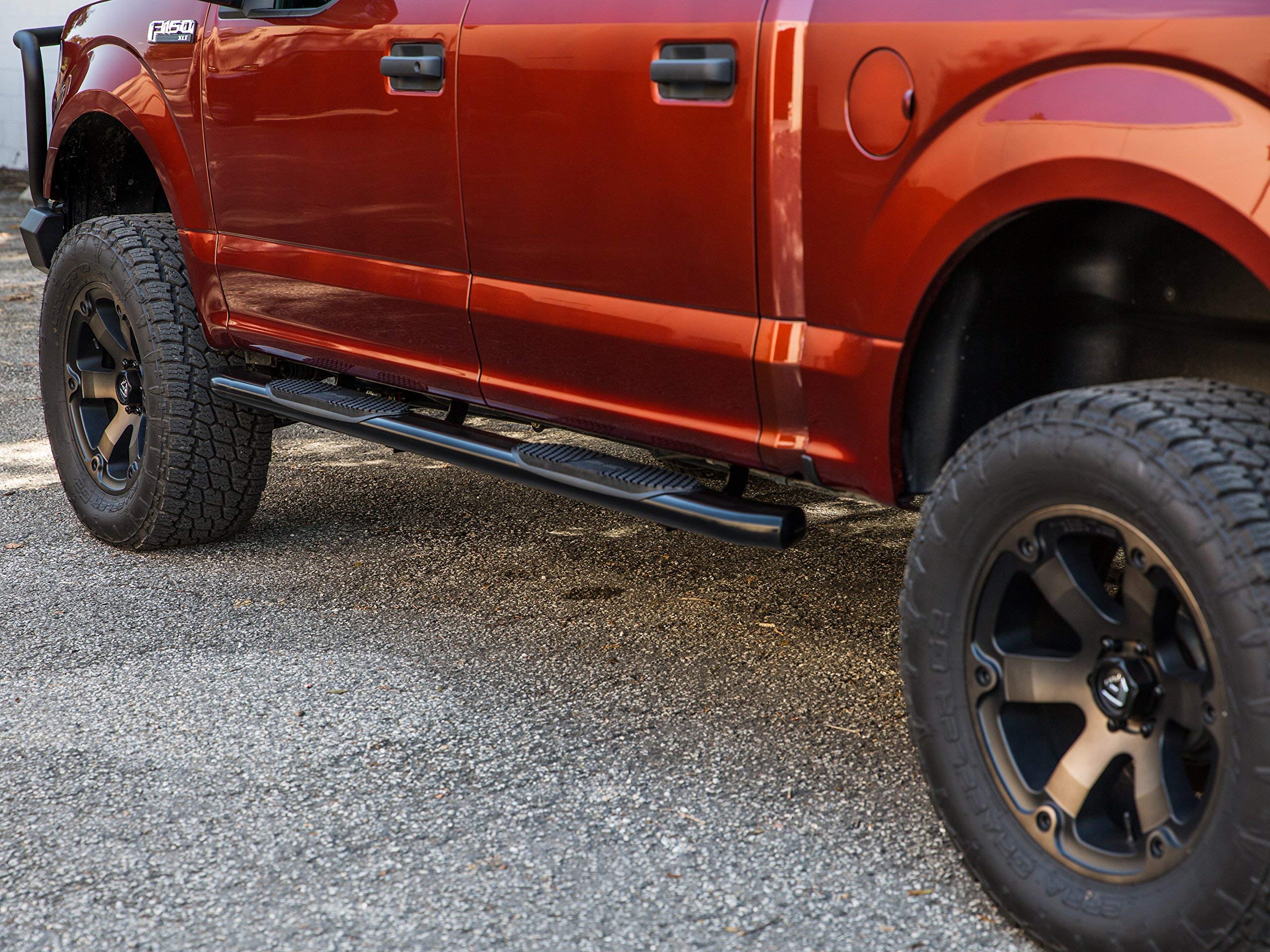 5" Ionic Black Steel Curved Nerf Bars (fits) 2019-Up Dodge Ram 1500 Quad Cab Only Truck Side Steps (423809BP) (6- Lug/New Body Style ONLY)