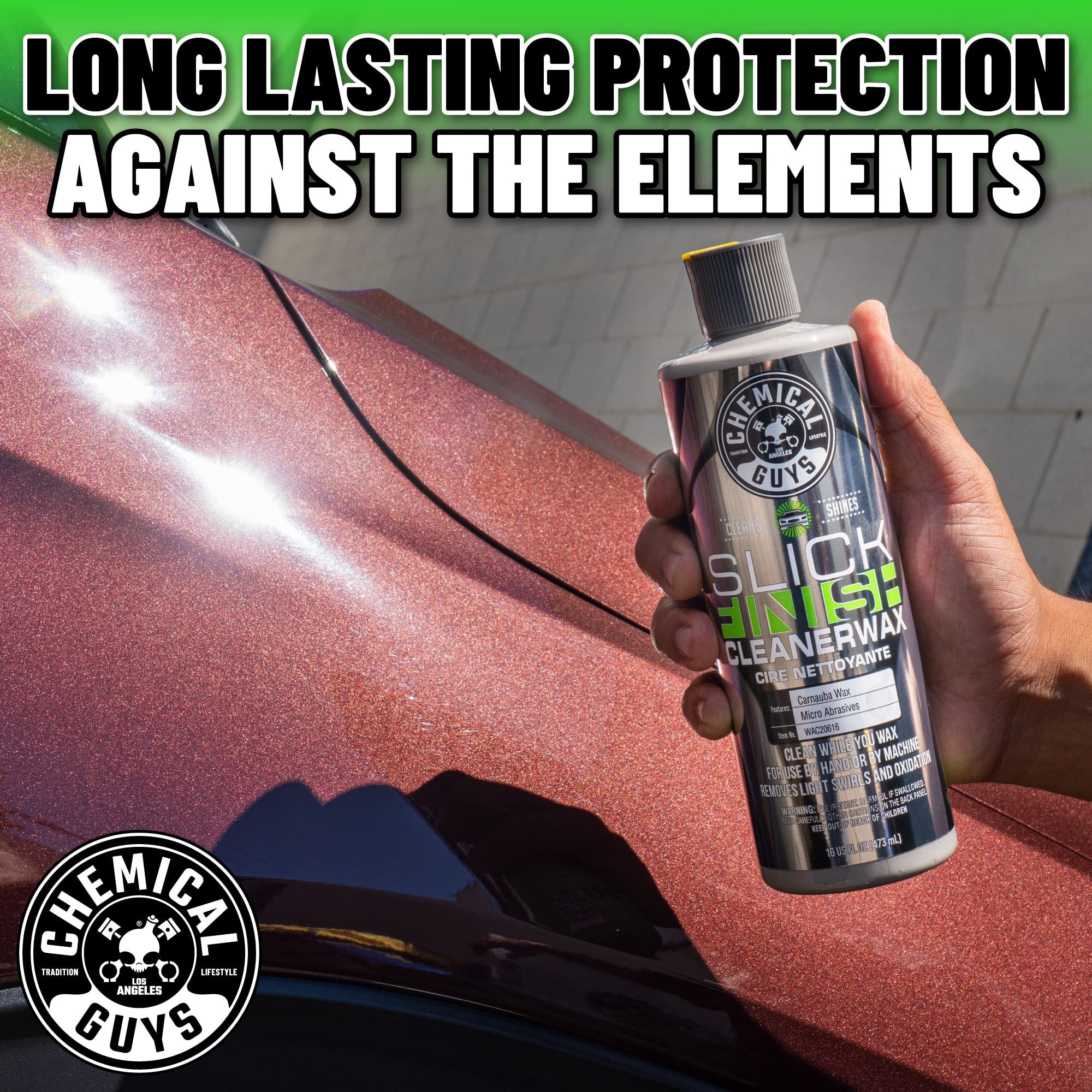 Chemical Guys Slick Finish Cleaner Wax WAC20616 Light Paint Cleanser & Brilliant Shine Carnauba Wax, 16 fl oz