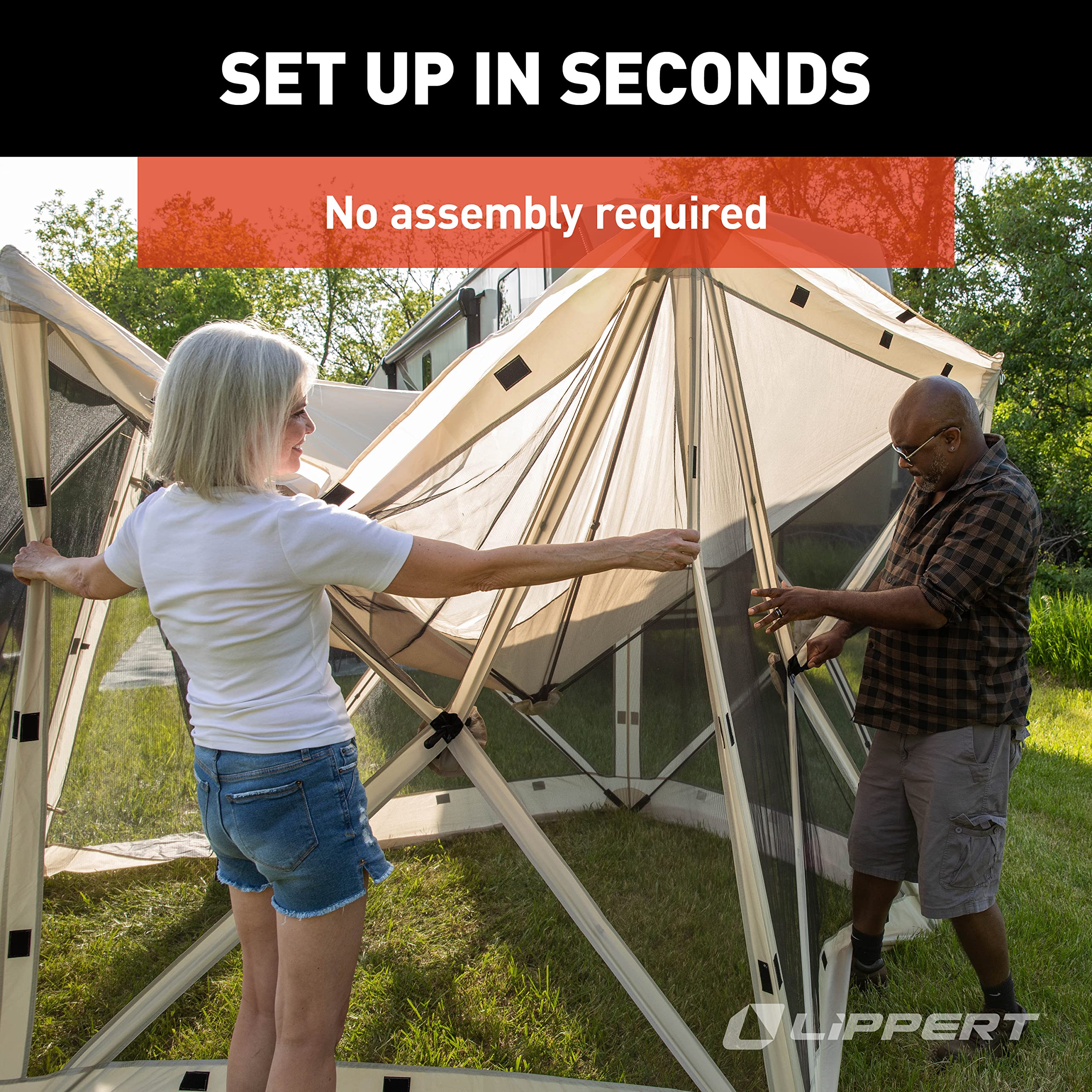 Lippert Popup Picnic Gazebo Tent for Camping, Patios and Easy Outdoor Shelter - 12' x 12', Brown