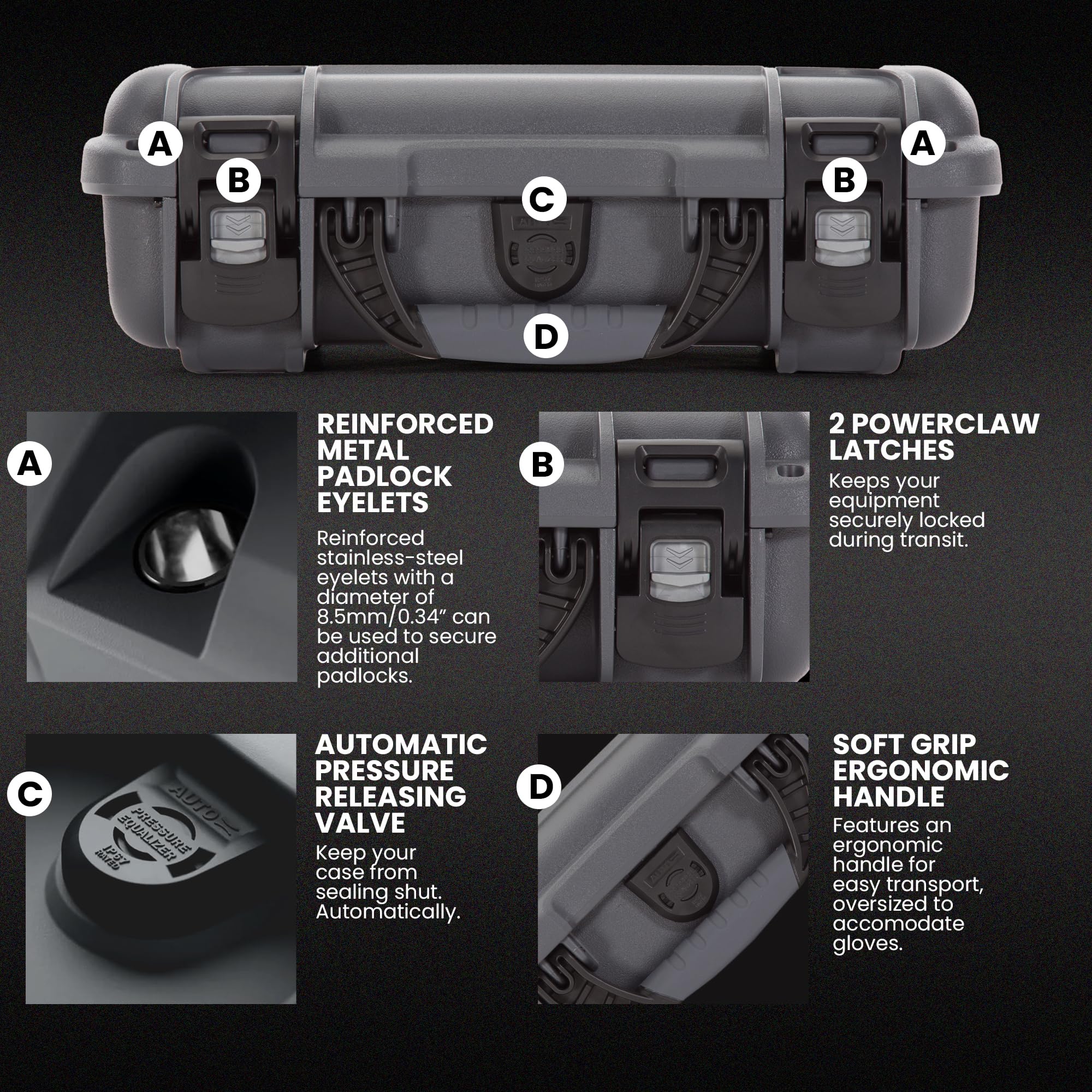 Travel Knife Case NANUK 909 – Waterproof Pocket Knife Storage with 8 Slots, 12.6” x 9” x 4.4” - Lightweight, Lockable, Dustproof, Impact-Resistant & Durable - Graphite