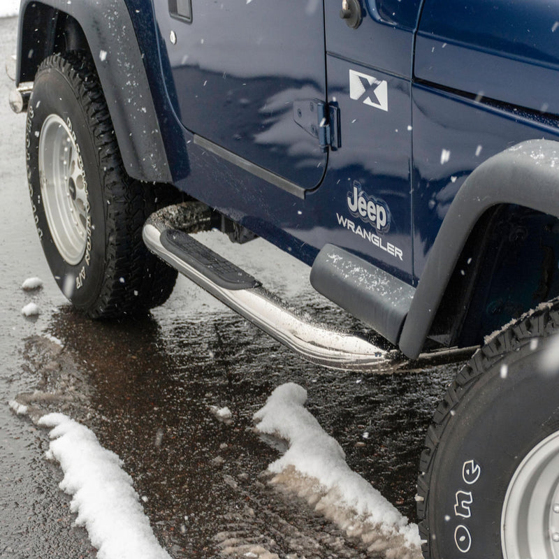 3-Inch Round Polished Stainless Steel ARIES Nerf Bars, No-Drill, Fits Select Jeep Wrangler YJ, TJ